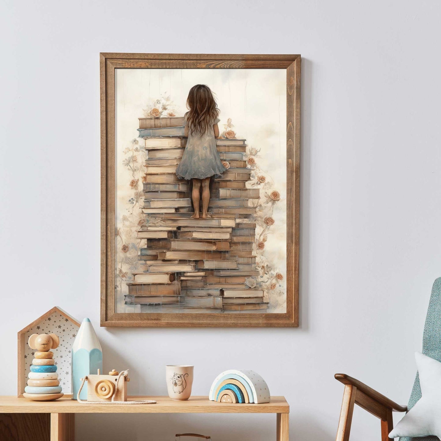 Girl Reading Wall Art, Cozy Study Room Decor, Whimsical Design - WildfieldPrints