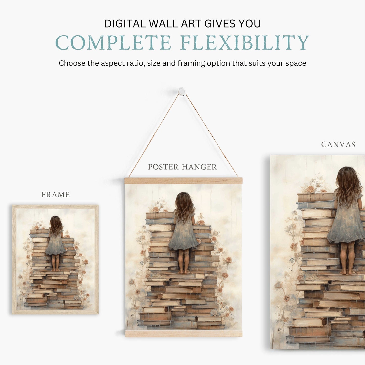 Girl Reading Wall Art, Cozy Study Room Decor, Whimsical Design - WildfieldPrints