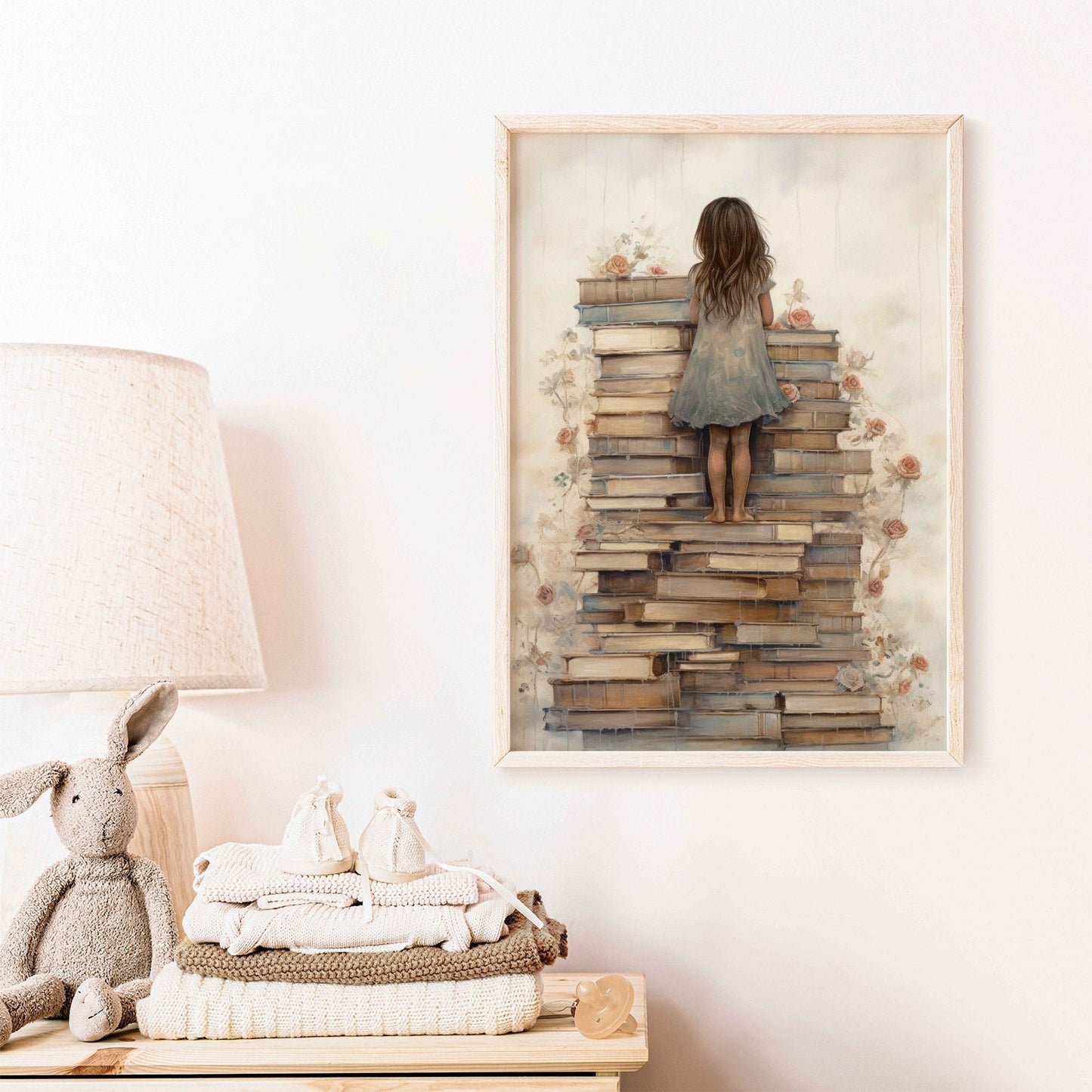 Girl Reading Wall Art, Cozy Study Room Decor, Whimsical Design - WildfieldPrints