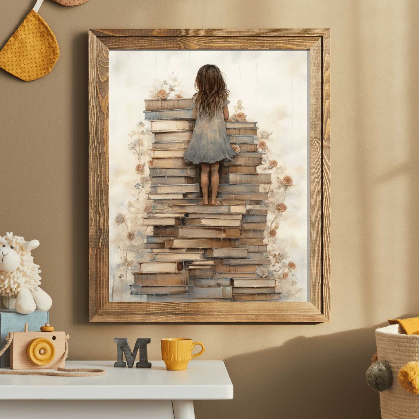 Girl Reading Wall Art, Cozy Study Room Decor, Whimsical Design - WildfieldPrints