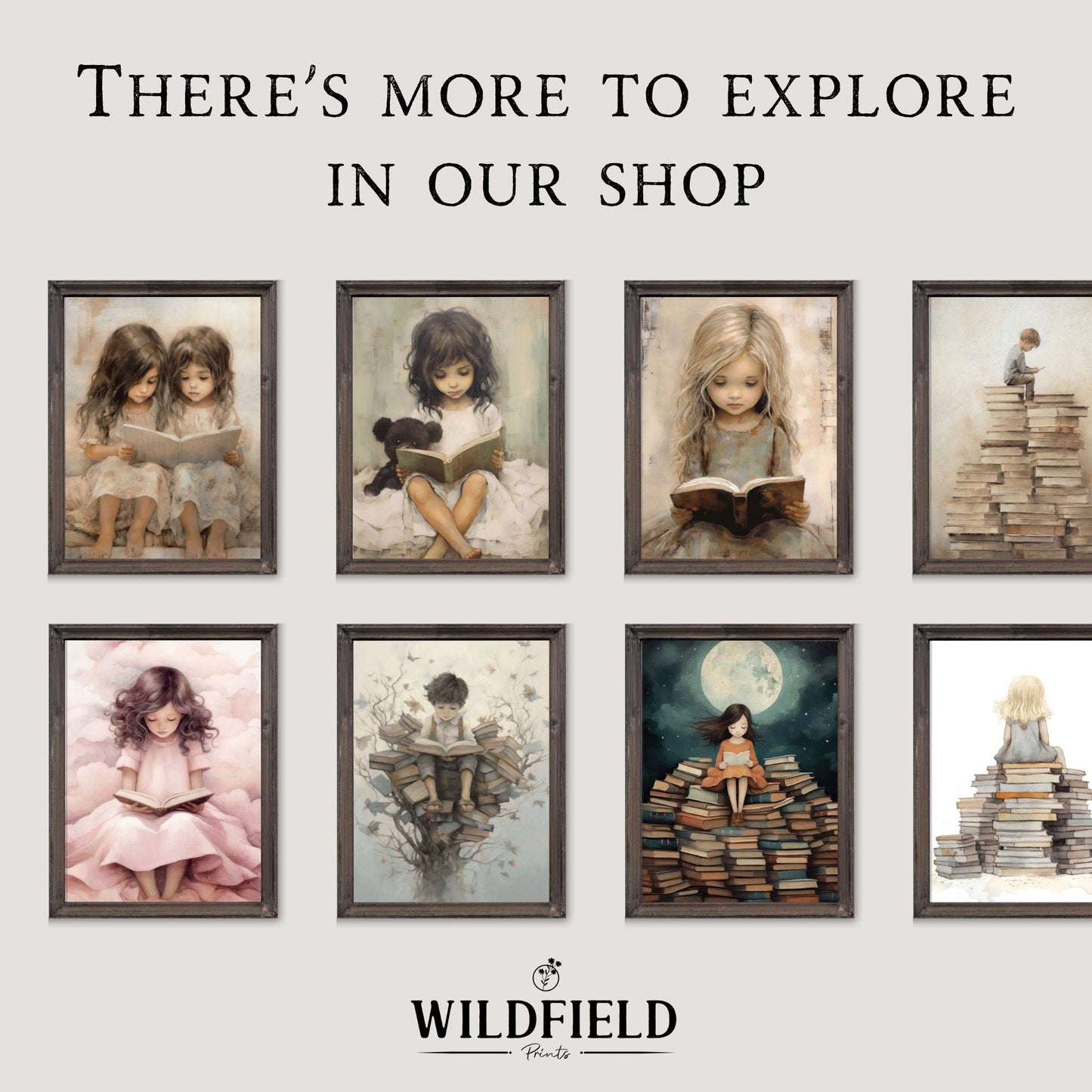 Girl Reading Wall Art, Cozy Study Room Decor, Whimsical Design - WildfieldPrints