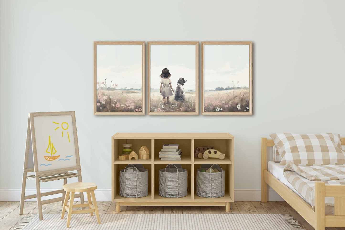 Girl & Springer Spaniel Art, Dog Nursery Decor, Cute Wall Painting - WildfieldPrints