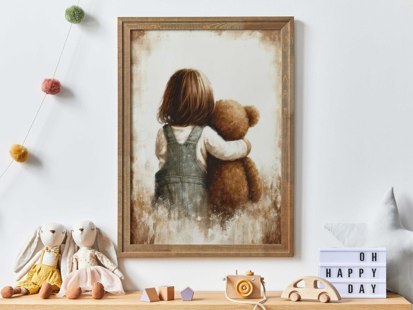 Girl & Teddy Bear Nursery Art, Vintage Girls Room Decor, Unique Print - WildfieldPrints