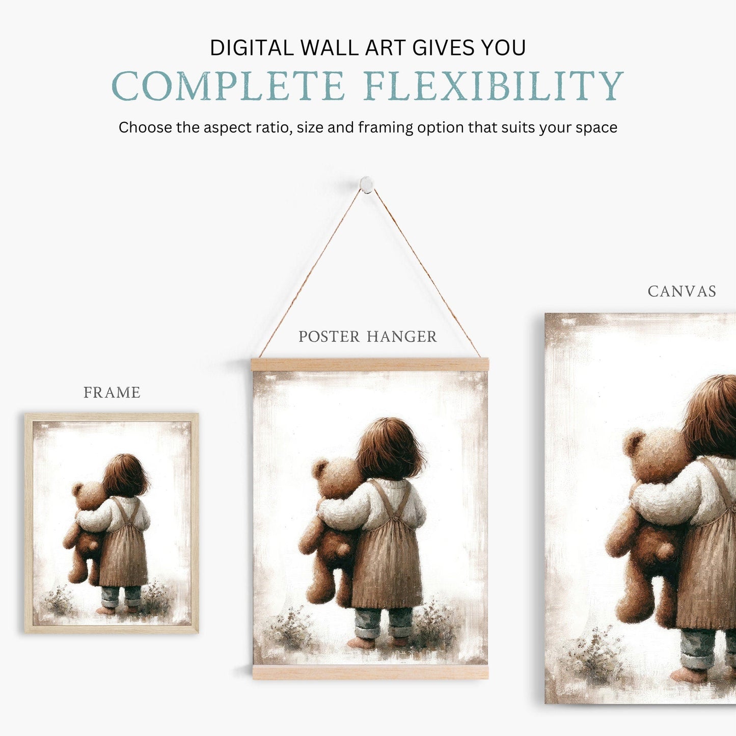 Girl & Teddy Bear Print, Vintage Girls Room Decor, Unique Nursery Art - WildfieldPrints