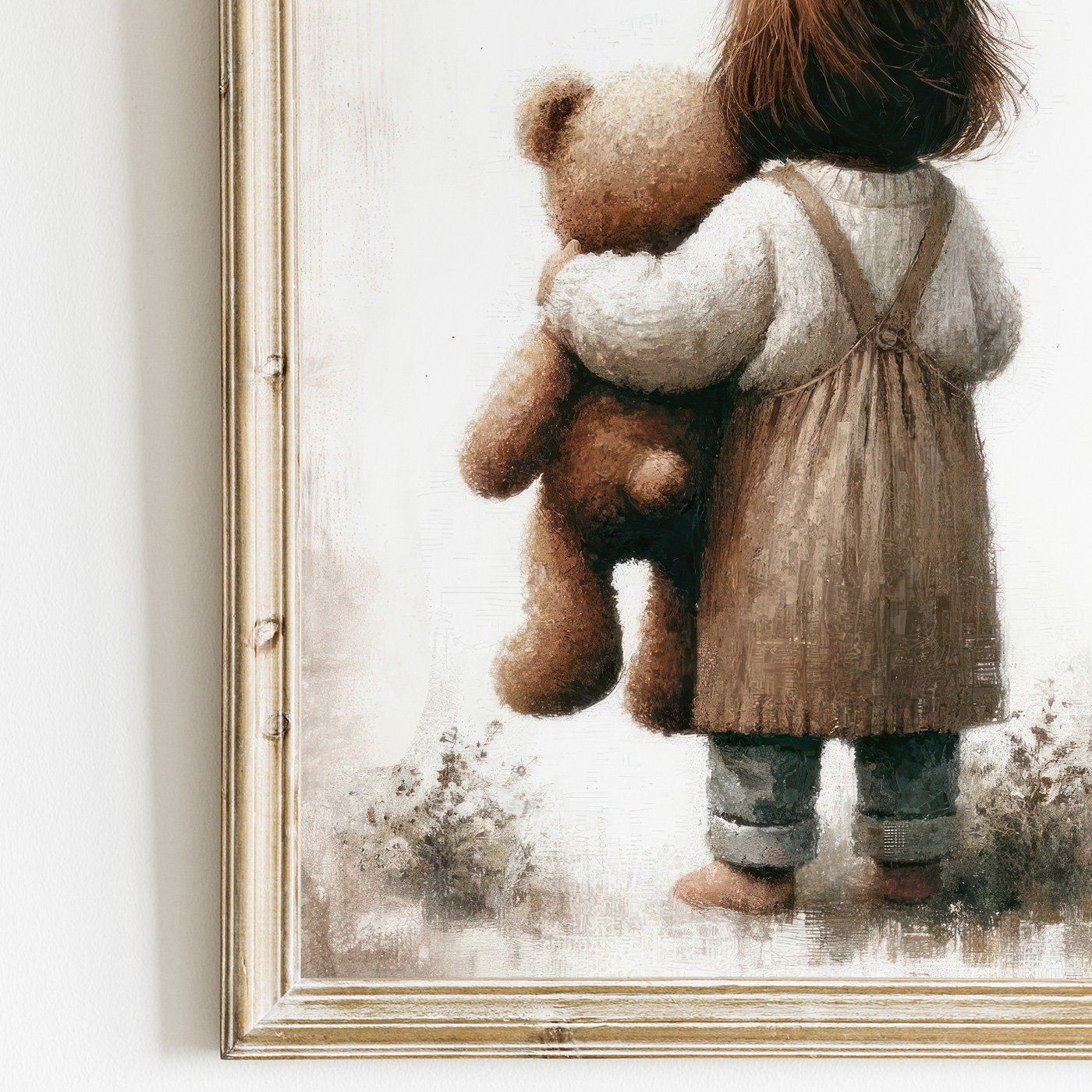 Girl & Teddy Bear Print, Vintage Girls Room Decor, Unique Nursery Art - WildfieldPrints