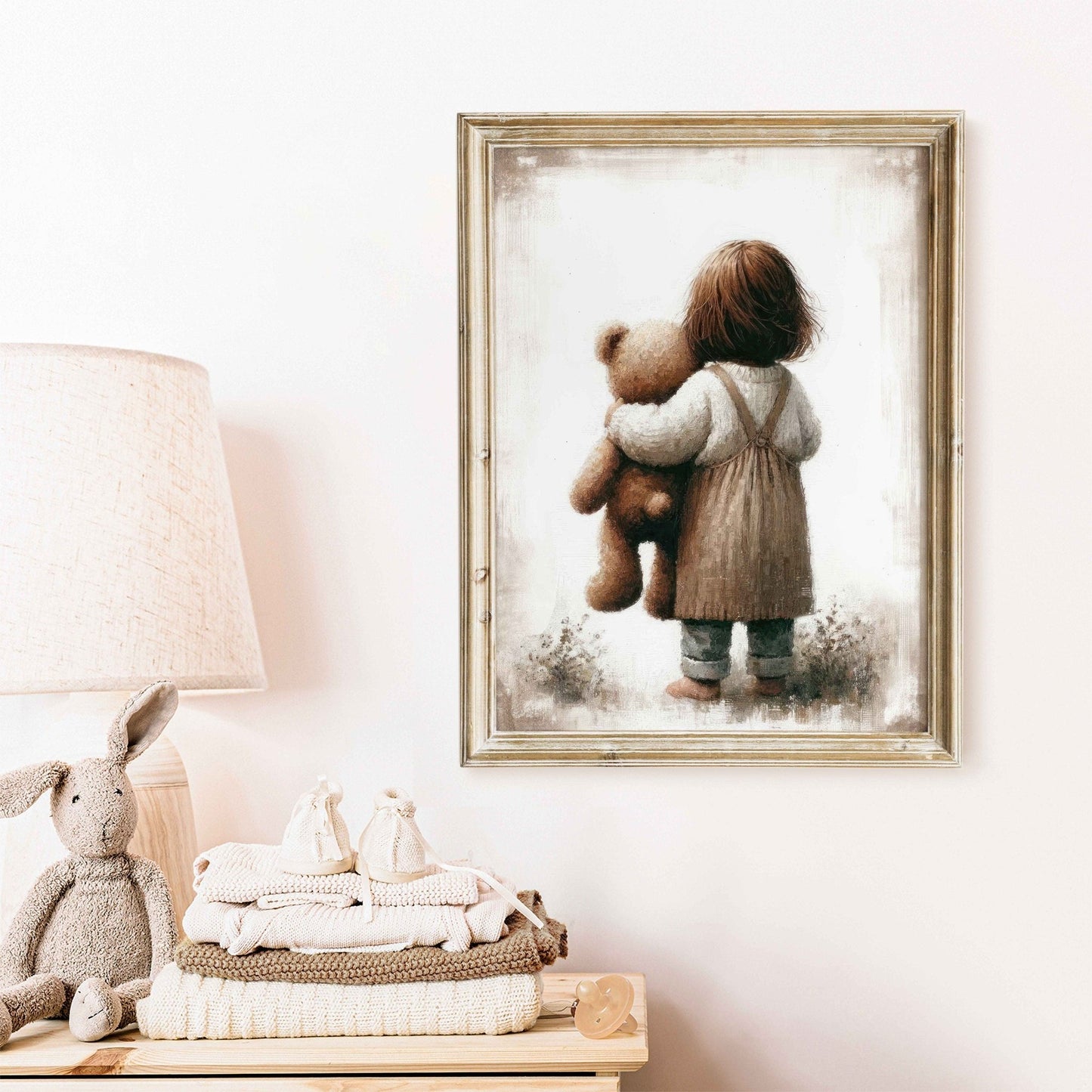 Girl & Teddy Bear Print, Vintage Girls Room Decor, Unique Nursery Art - WildfieldPrints