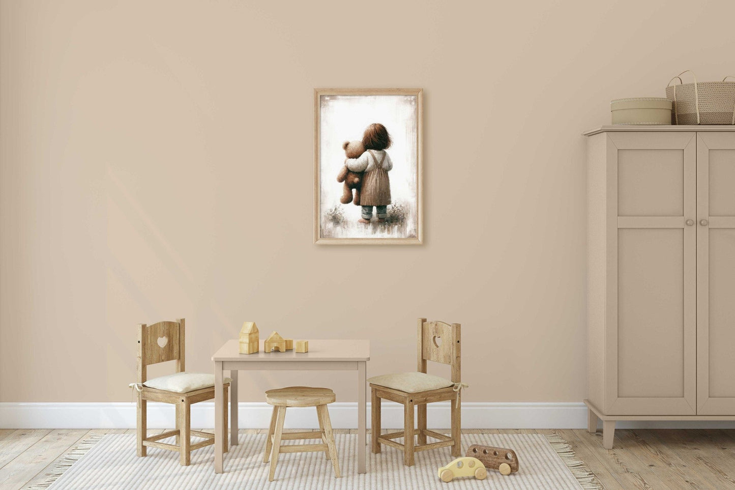 Girl & Teddy Bear Print, Vintage Girls Room Decor, Unique Nursery Art - WildfieldPrints
