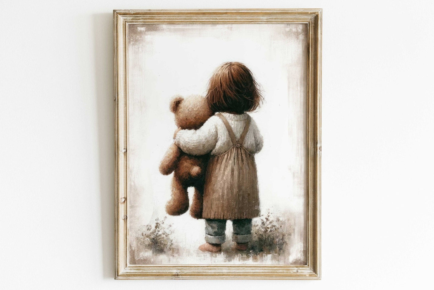 Girl & Teddy Bear Print, Vintage Girls Room Decor, Unique Nursery Art - WildfieldPrints