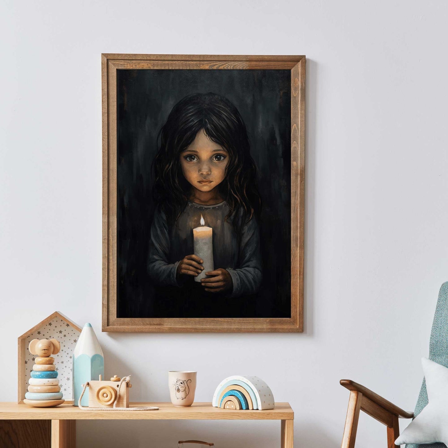 Girl with Candlelight, Black Nursery Print, Vintage Rustic Decor - WildfieldPrints