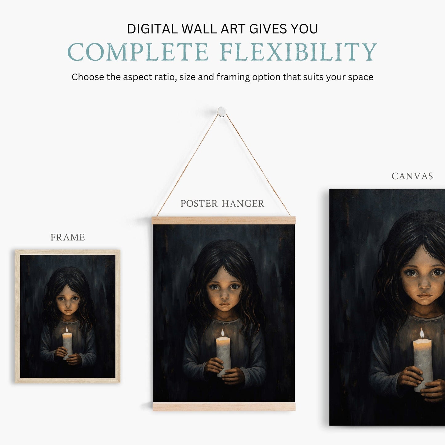 Girl with Candlelight, Black Nursery Print, Vintage Rustic Decor - WildfieldPrints