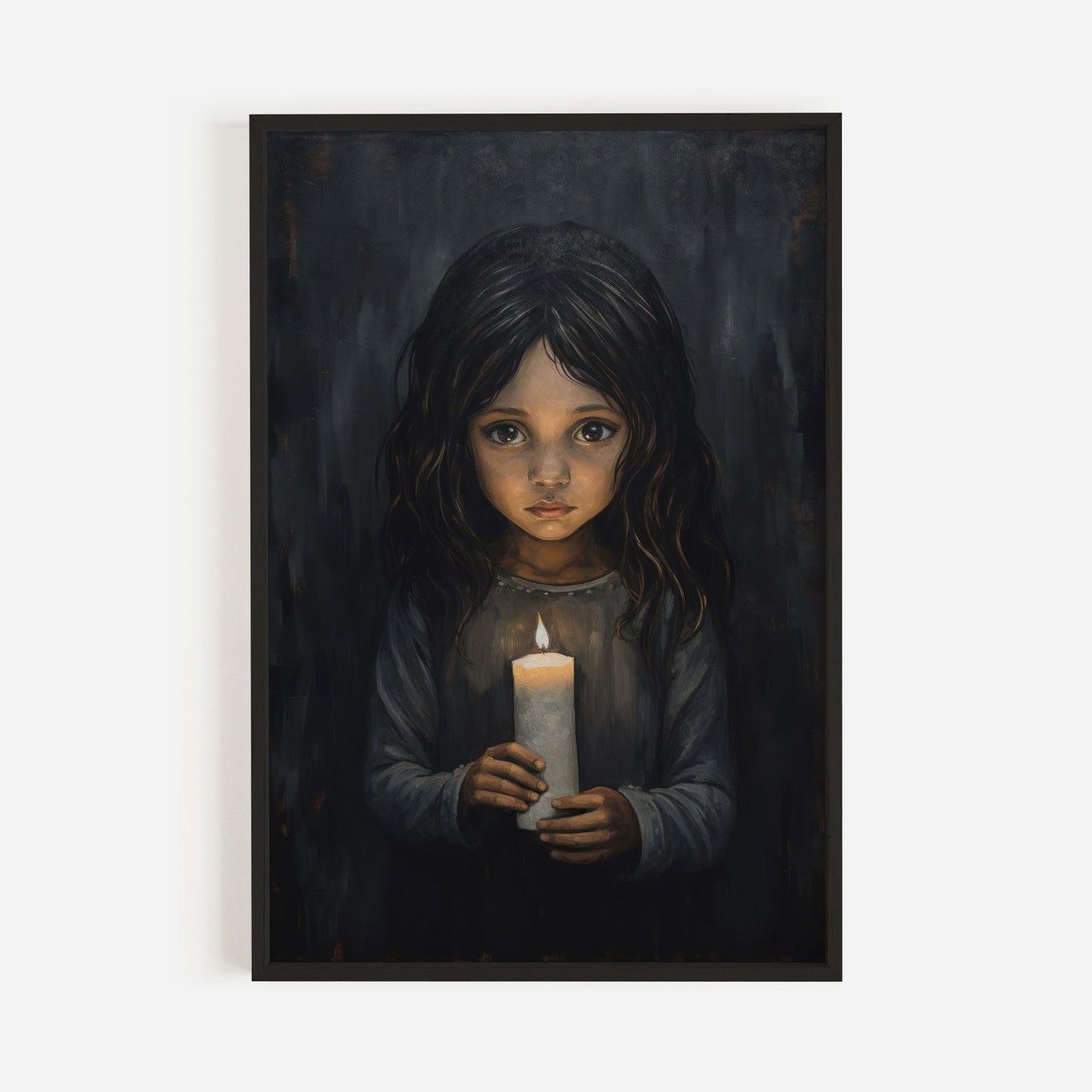 Girl with Candlelight, Black Nursery Print, Vintage Rustic Decor - WildfieldPrints