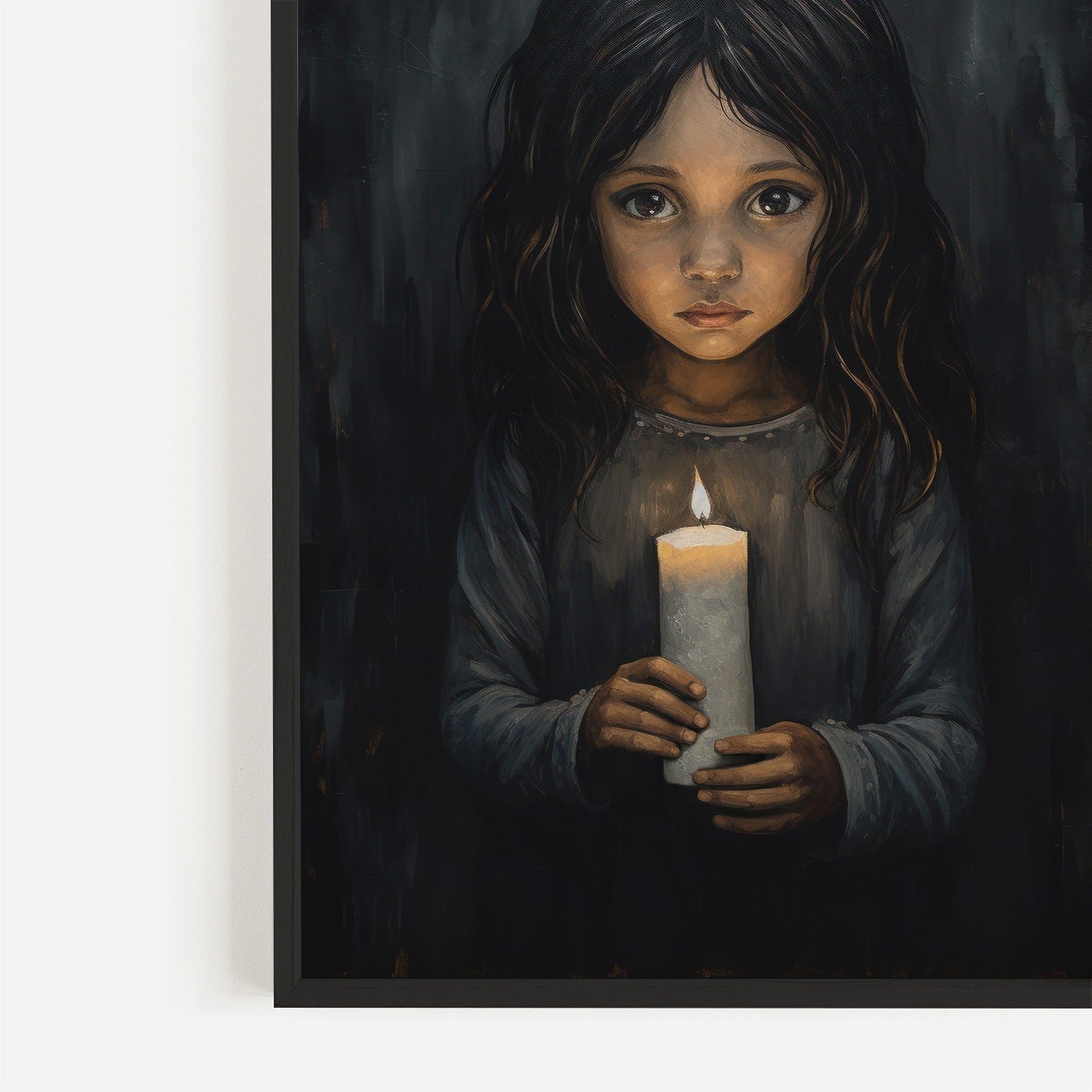 Girl with Candlelight, Black Nursery Print, Vintage Rustic Decor - WildfieldPrints