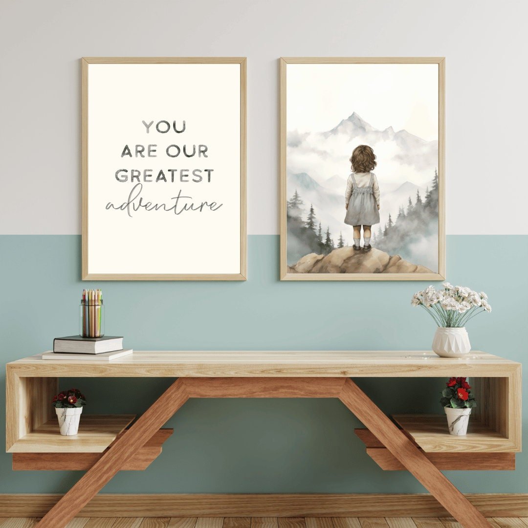 Girls Nursery Love Quote Wall Art, You Are Our Greatest Adventure, Vintage Style Decor - WildfieldPrints