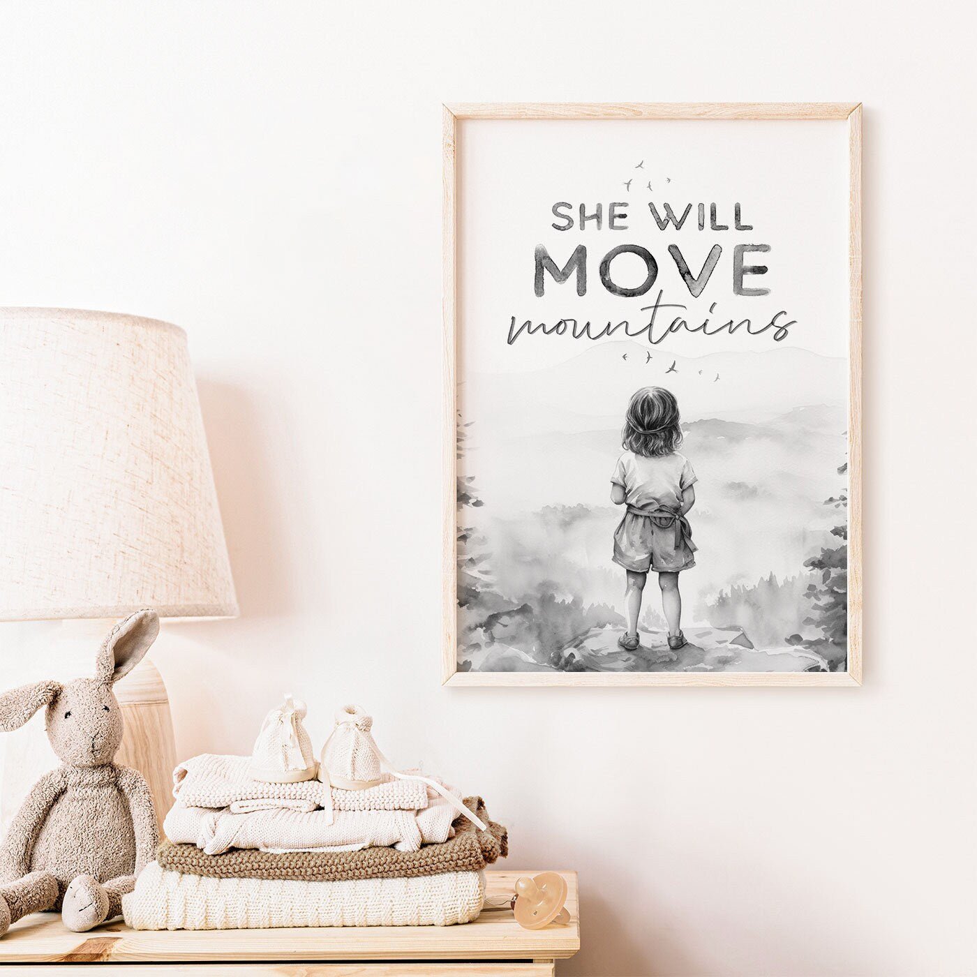 Girls Nursery Quote, She Will Move Mountains, Empowering Decor - WildfieldPrints