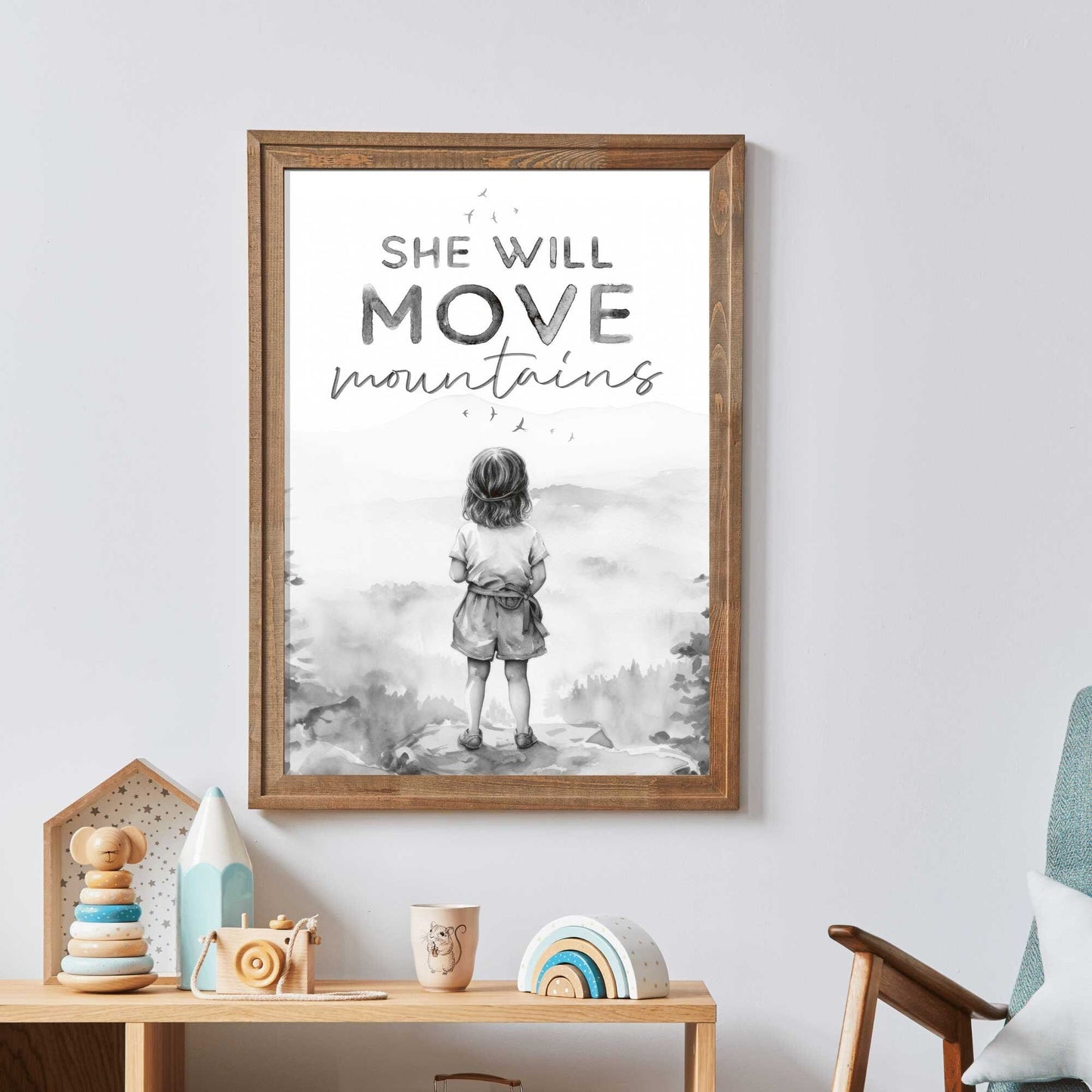 Girls Nursery Quote, She Will Move Mountains, Empowering Decor - WildfieldPrints
