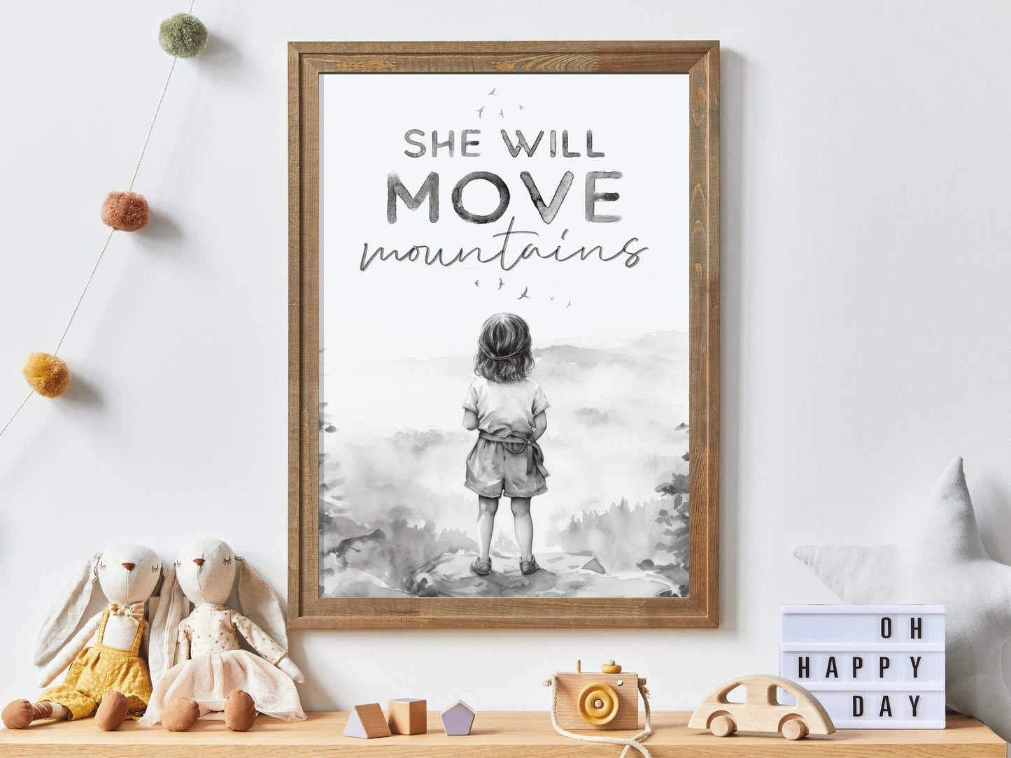 Girls Nursery Quote, She Will Move Mountains, Empowering Decor - WildfieldPrints