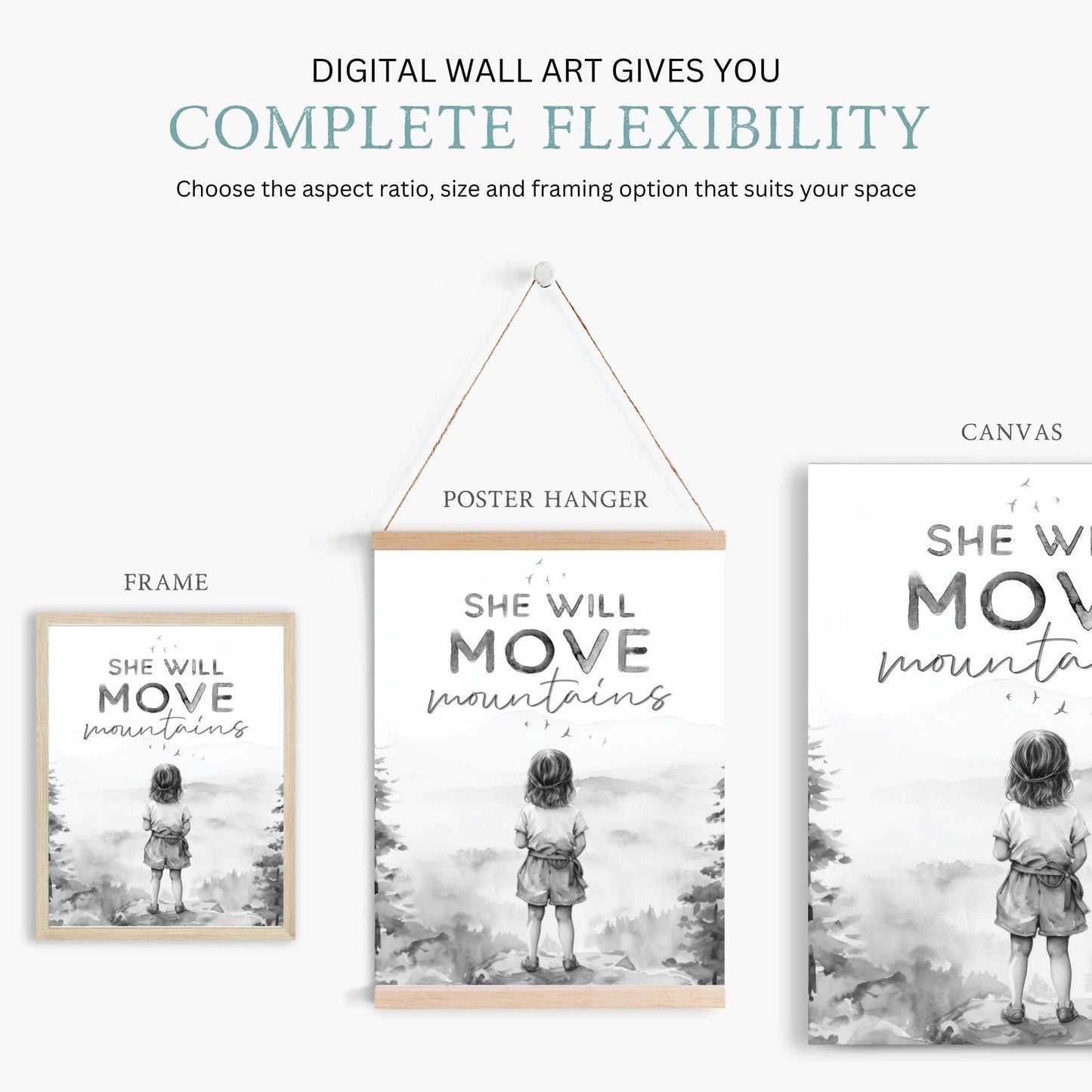 Girls Nursery Quote, She Will Move Mountains, Empowering Decor - WildfieldPrints