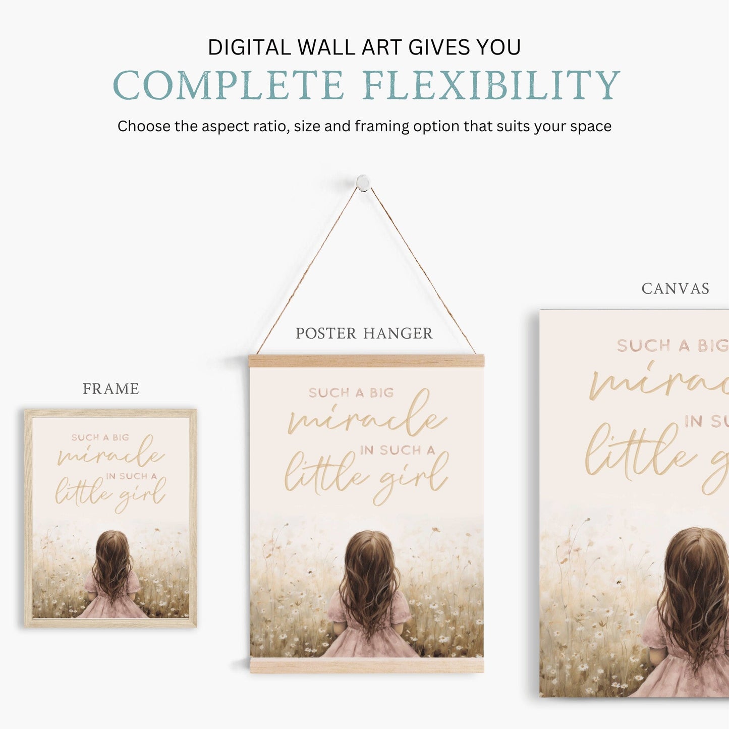 Girls Nursery Quote, Such a Big Miracle in a Little Girl, Wildflower Decor - WildfieldPrints
