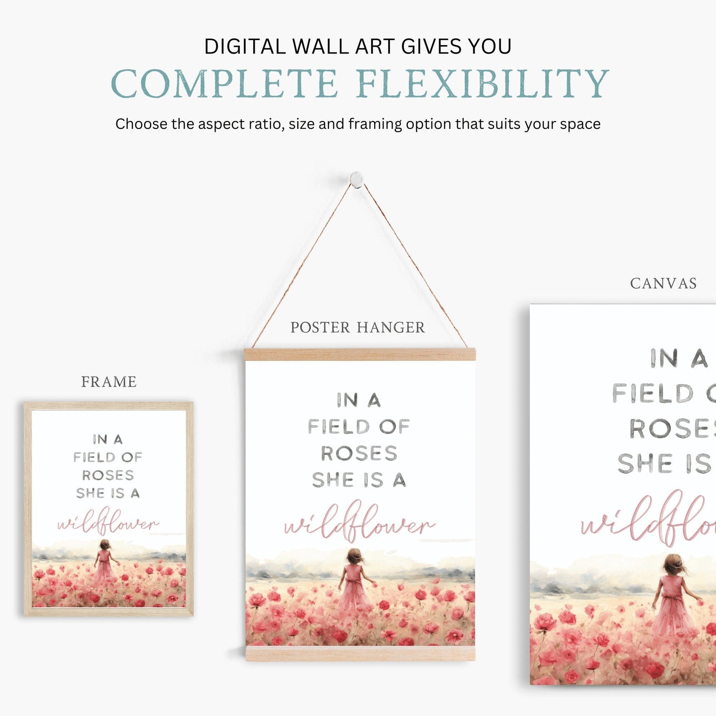 Girls Room Quote, Nursery Wall Art, In a Field of Roses Wildflower - WildfieldPrints