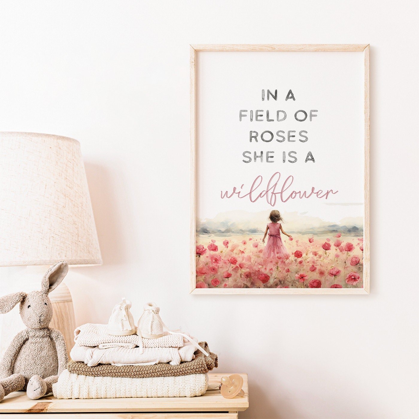 Girls Room Quote, Nursery Wall Art, In a Field of Roses Wildflower - WildfieldPrints