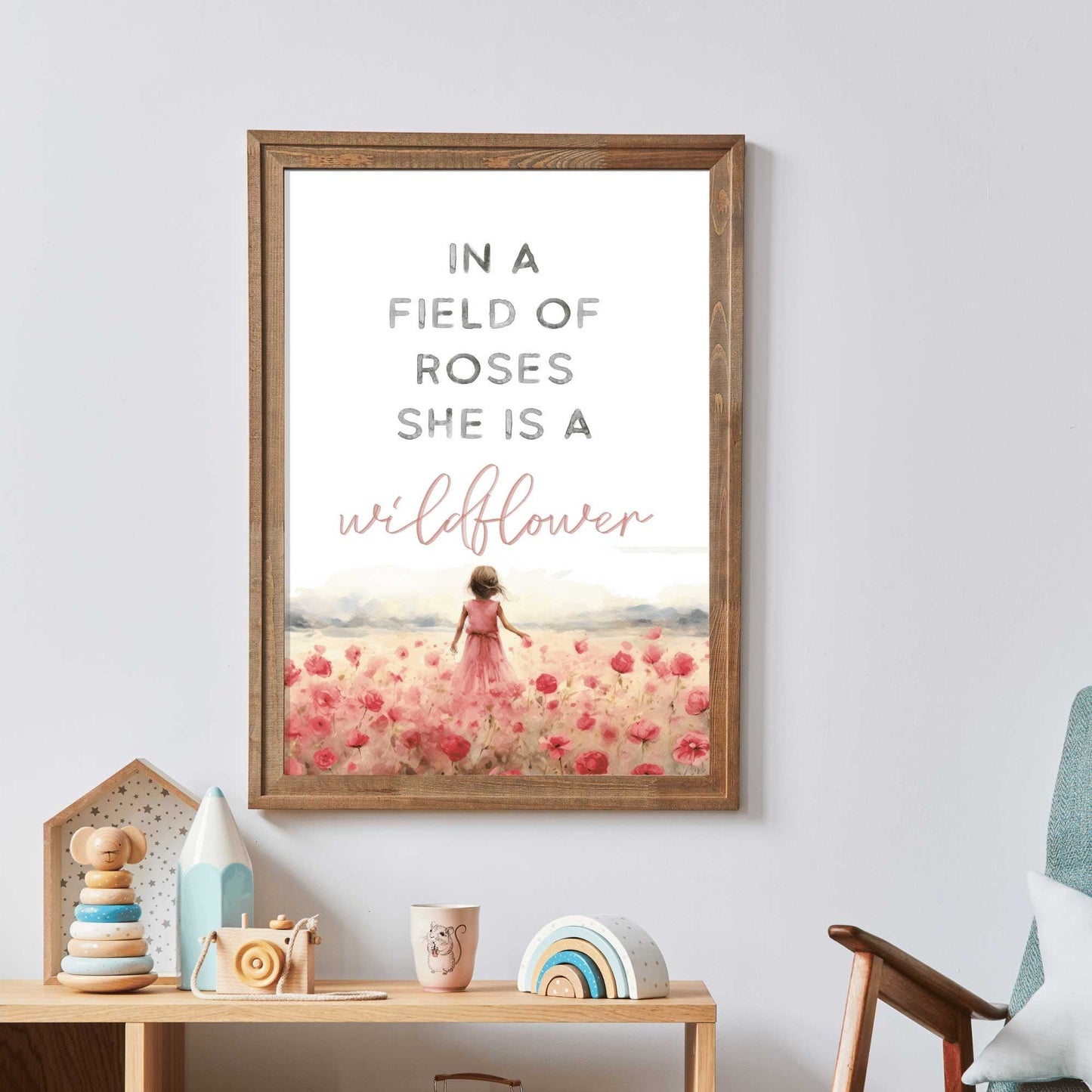 Girls Room Quote, Nursery Wall Art, In a Field of Roses Wildflower - WildfieldPrints