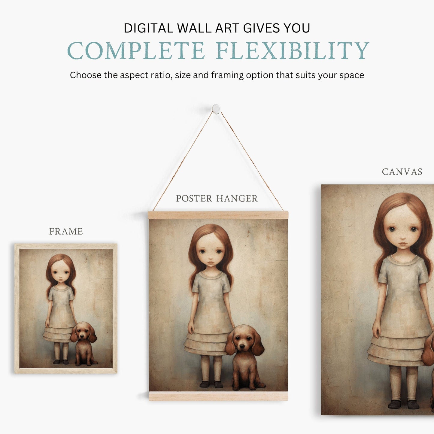 Girly Wall Art, Girl and Dog Print, Puppy Nursery Decor, Vintage Style - WildfieldPrints