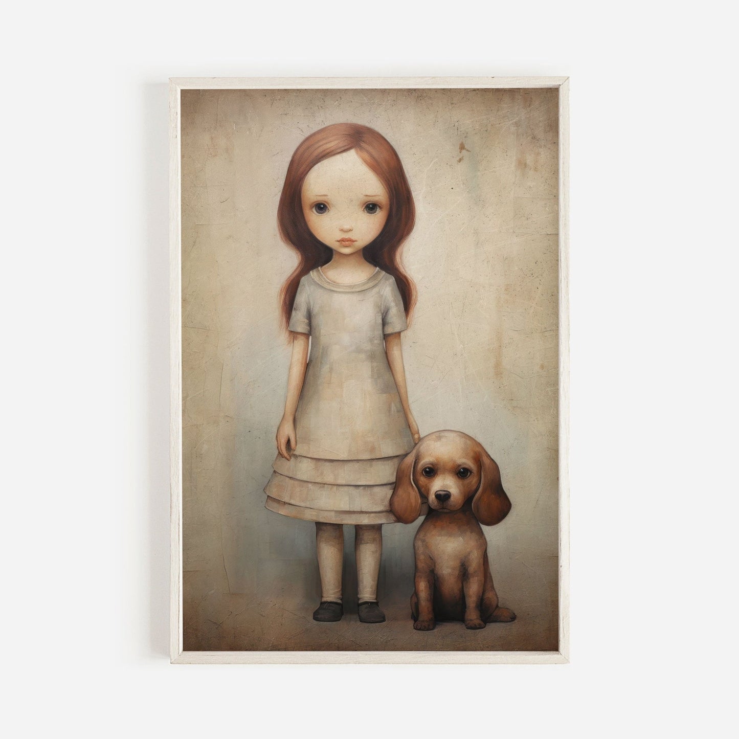 Girly Wall Art, Girl and Dog Print, Puppy Nursery Decor, Vintage Style - WildfieldPrints