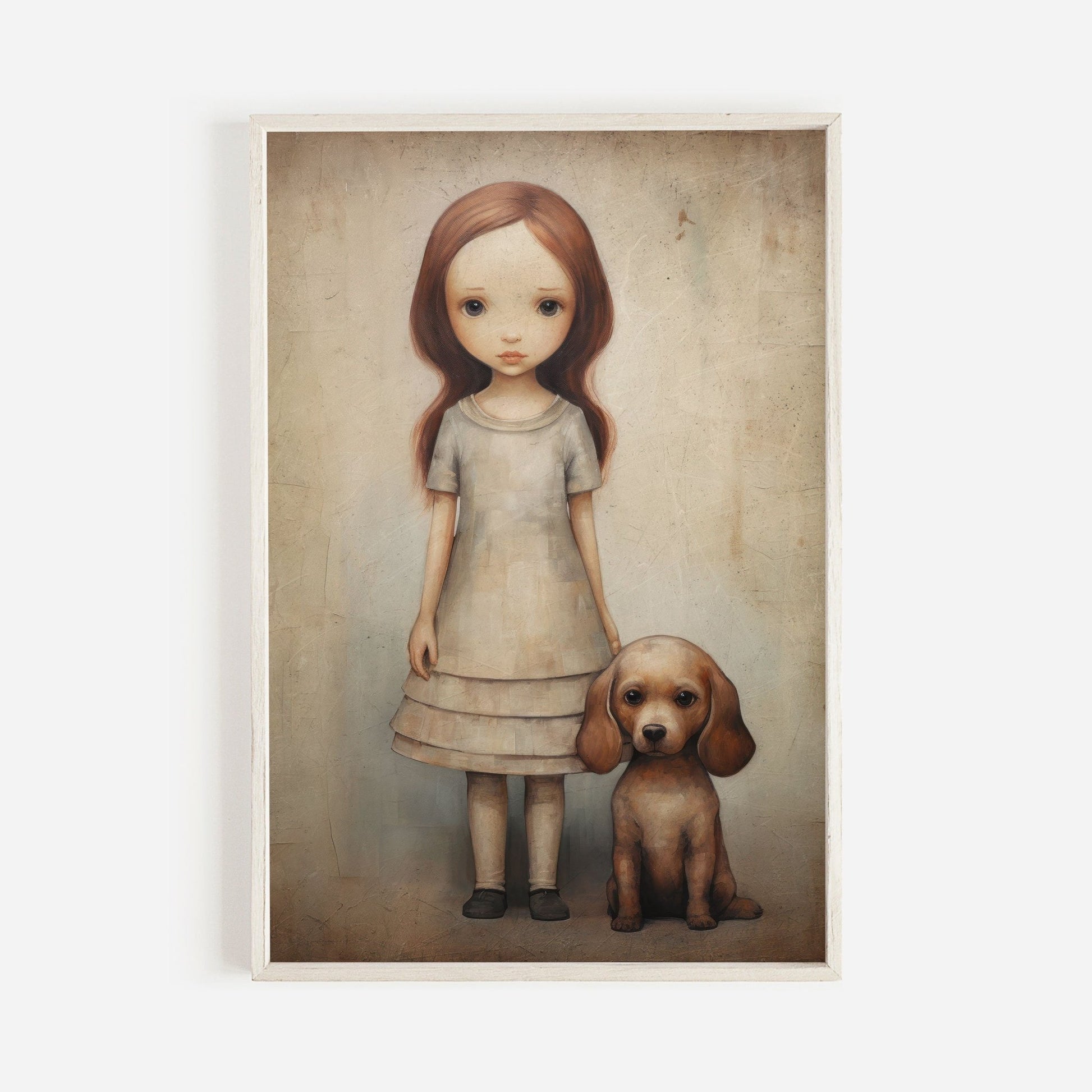 Girly Wall Art, Girl and Dog Print, Puppy Nursery Decor, Vintage Style - WildfieldPrints