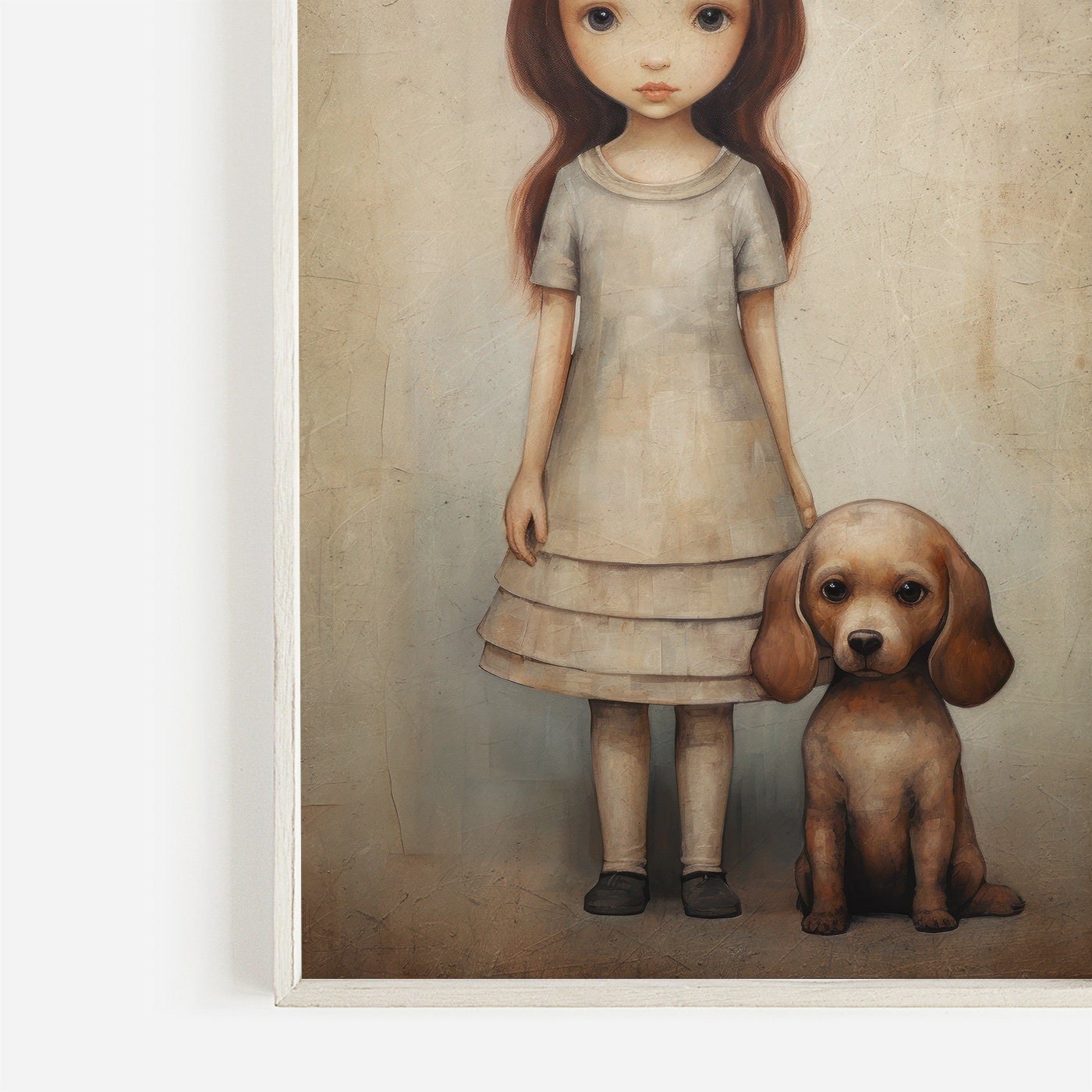 Girly Wall Art, Girl and Dog Print, Puppy Nursery Decor, Vintage Style - WildfieldPrints