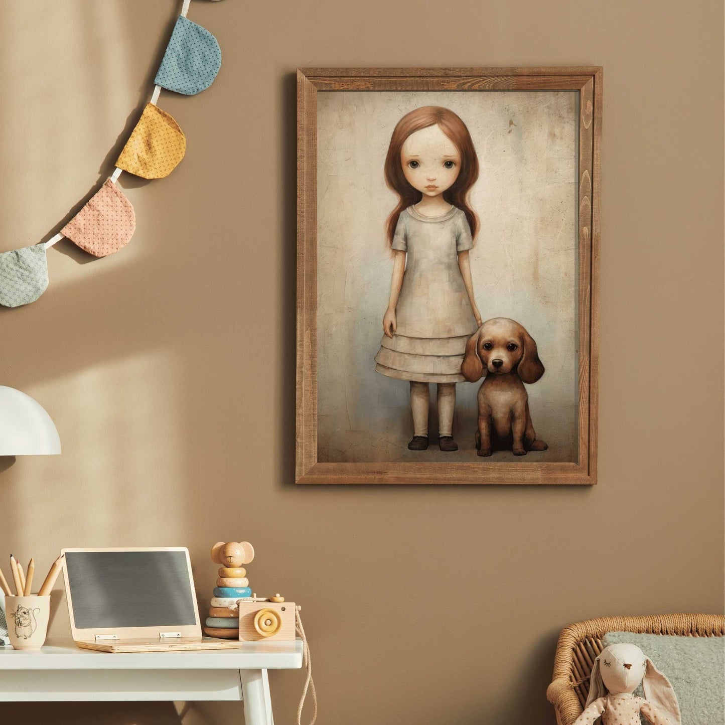 Girly Wall Art, Girl and Dog Print, Puppy Nursery Decor, Vintage Style - WildfieldPrints
