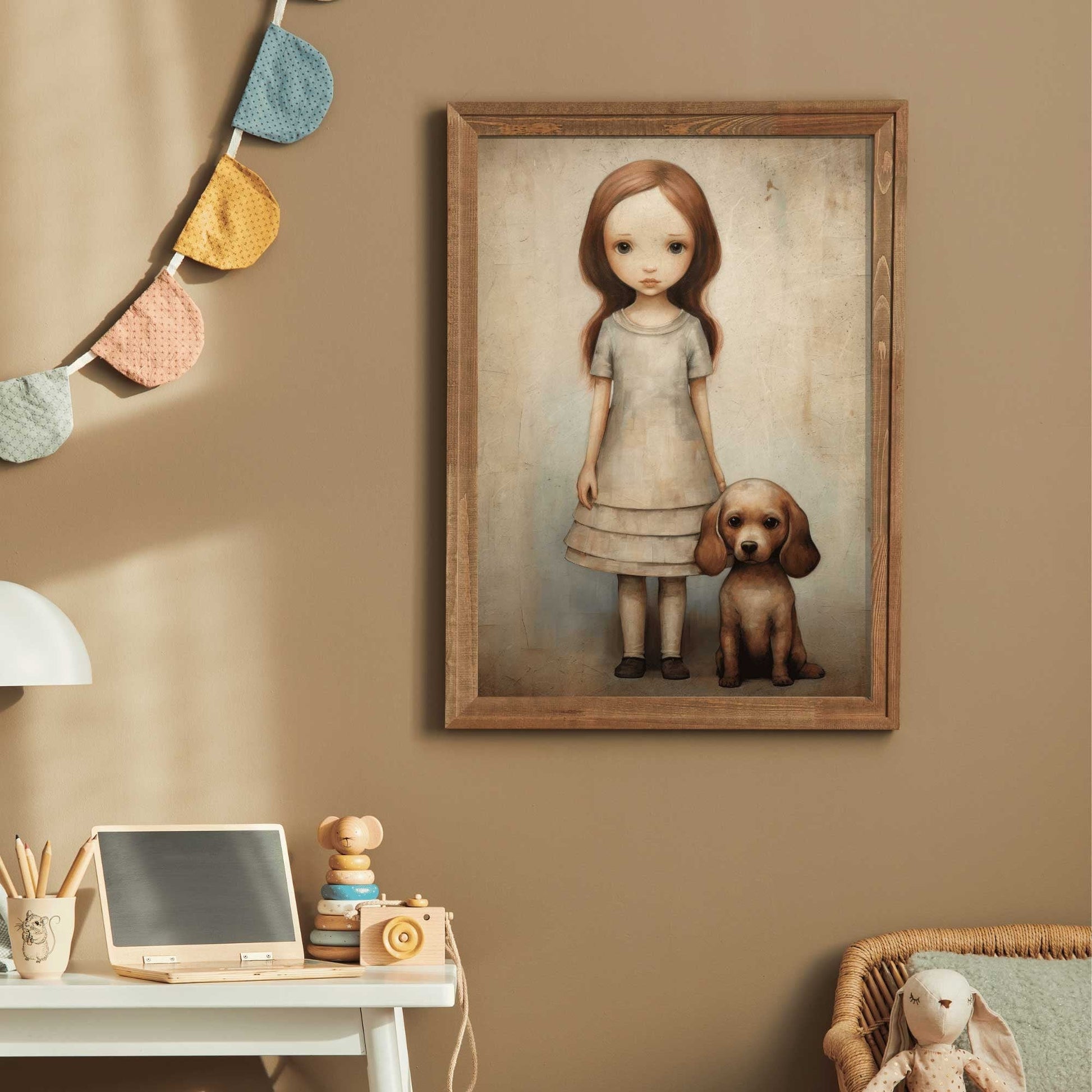 Girly Wall Art, Girl and Dog Print, Puppy Nursery Decor, Vintage Style - WildfieldPrints