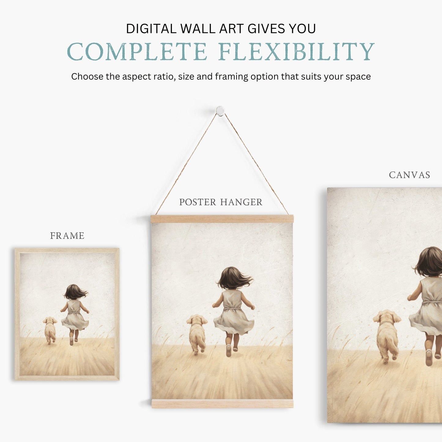 Girly Wall Art, Girl and Dog Print, Vintage Puppy Room Decor - WildfieldPrints