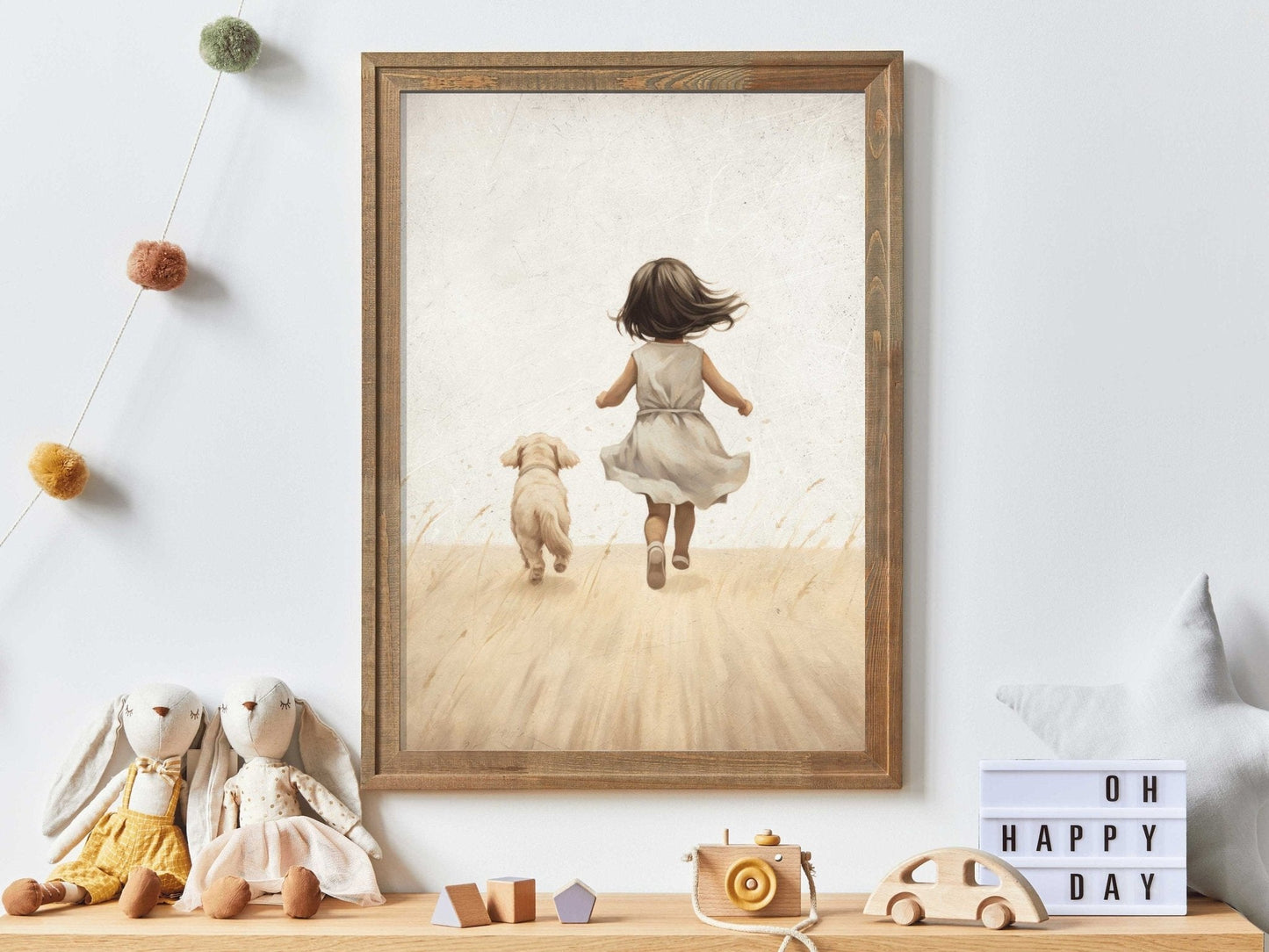 Girly Wall Art, Girl and Dog Print, Vintage Puppy Room Decor - WildfieldPrints