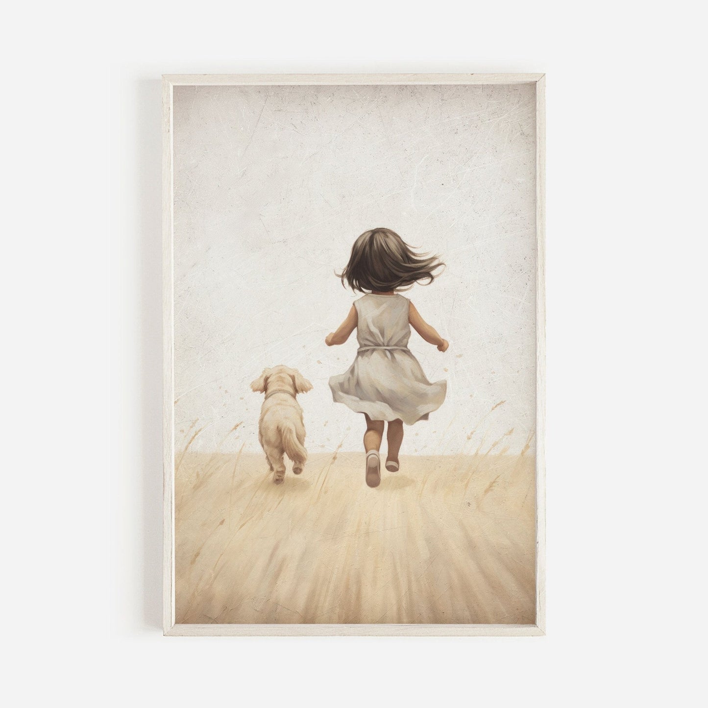 Girly Wall Art, Girl and Dog Print, Vintage Puppy Room Decor - WildfieldPrints