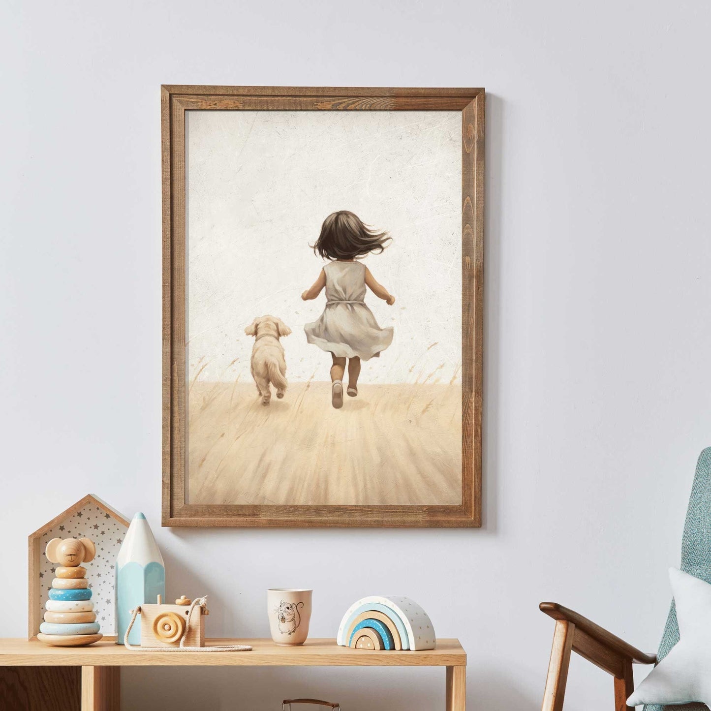 Girly Wall Art, Girl and Dog Print, Vintage Puppy Room Decor - WildfieldPrints