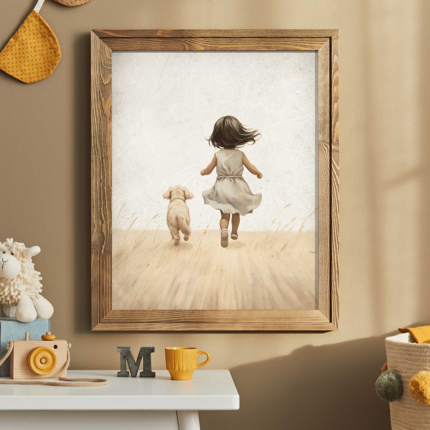 Girly Wall Art, Girl and Dog Print, Vintage Puppy Room Decor - WildfieldPrints
