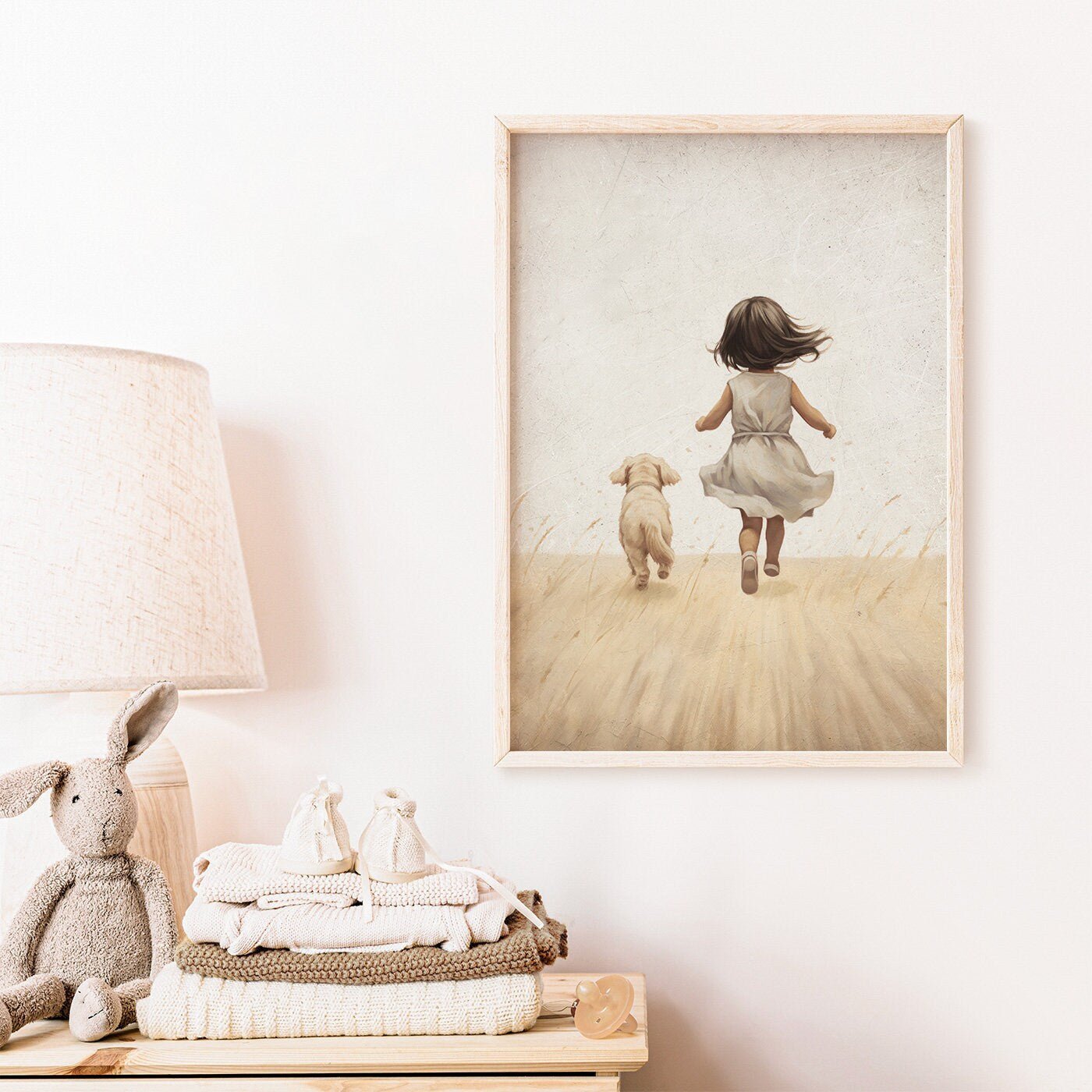 Girly Wall Art, Girl and Dog Print, Vintage Puppy Room Decor - WildfieldPrints