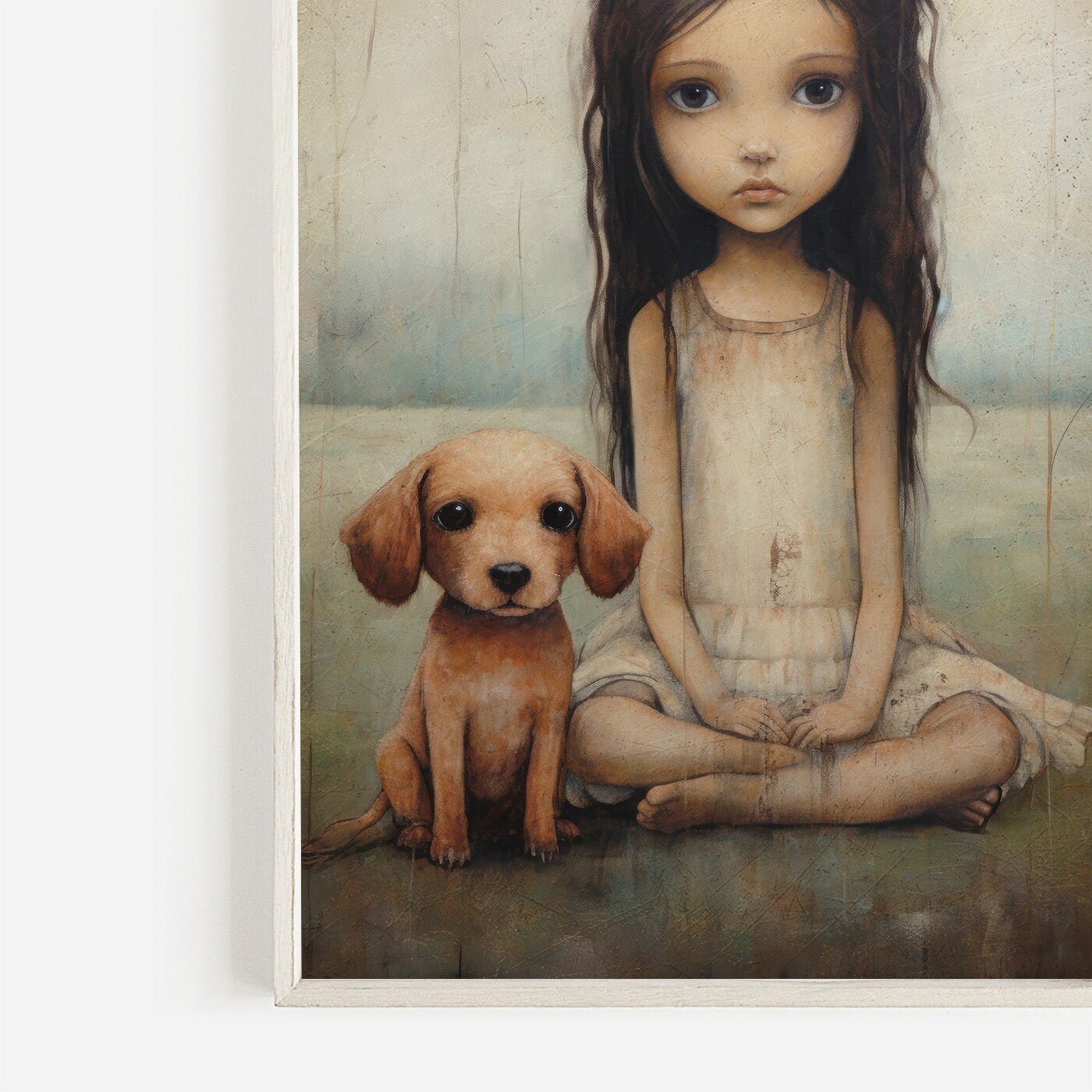 Girly Wall Art Print, Dog and Girl Decor, Vintage Nursery Artwork - WildfieldPrints