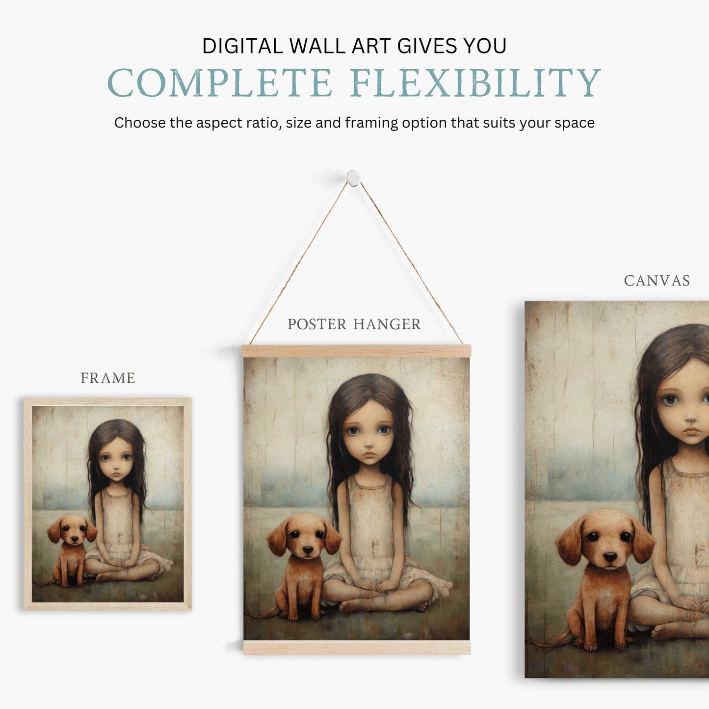 Girly Wall Art Print, Dog and Girl Decor, Vintage Nursery Artwork - WildfieldPrints