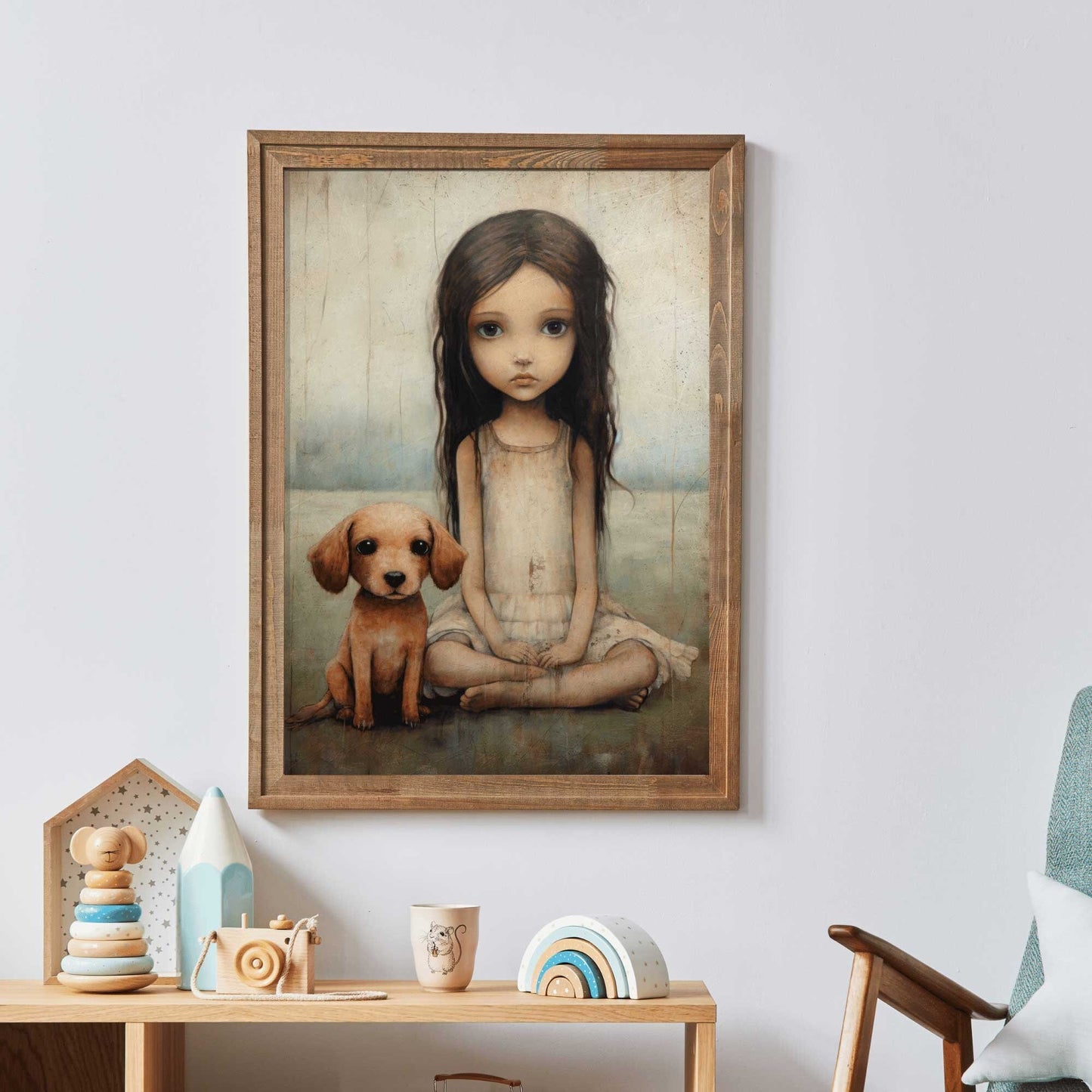 Girly Wall Art Print, Dog and Girl Decor, Vintage Nursery Artwork - WildfieldPrints