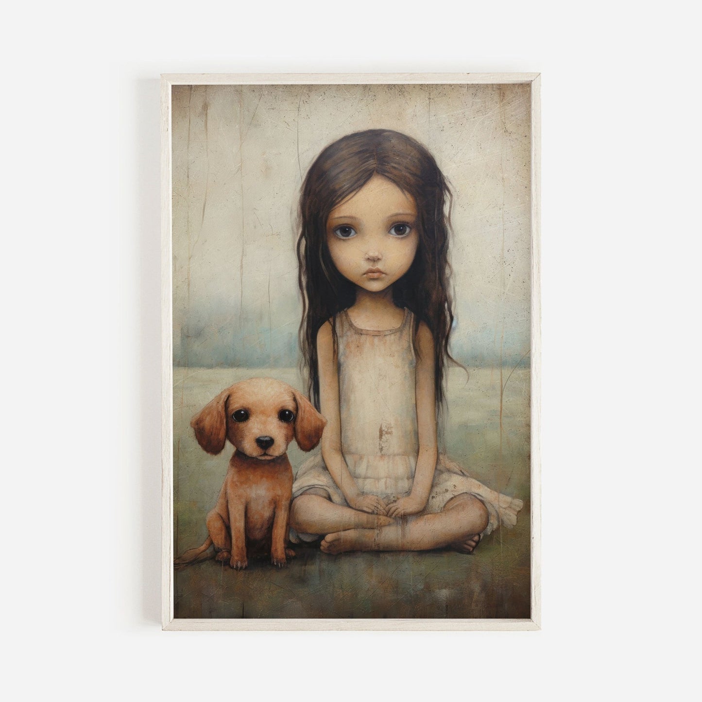Girly Wall Art Print, Dog and Girl Decor, Vintage Nursery Artwork - WildfieldPrints