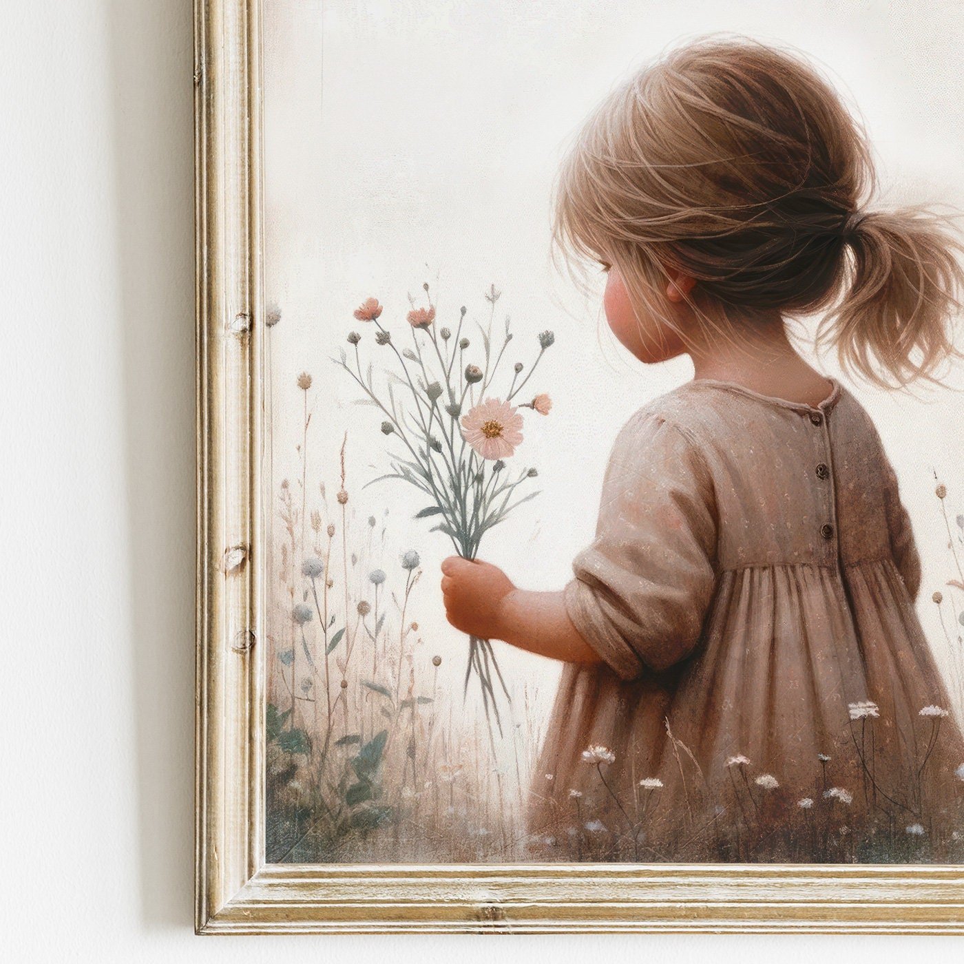 Girly Wall Art Print, Toddler Girl with Flowers Decor, Wildflower Design - WildfieldPrints