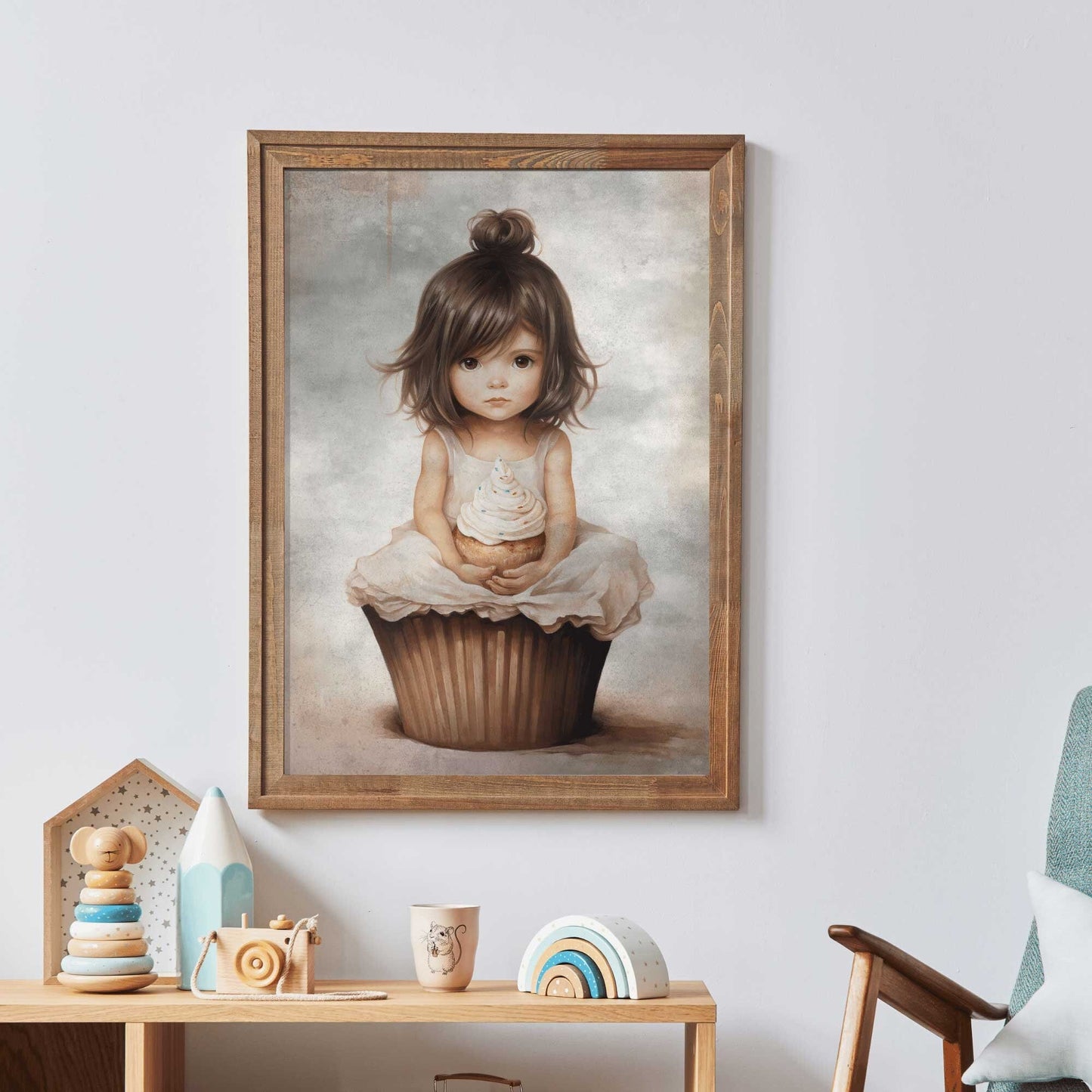 Girly Wall Decor, Unique Vintage Nursery Art, Cute Cupcake Print - WildfieldPrints