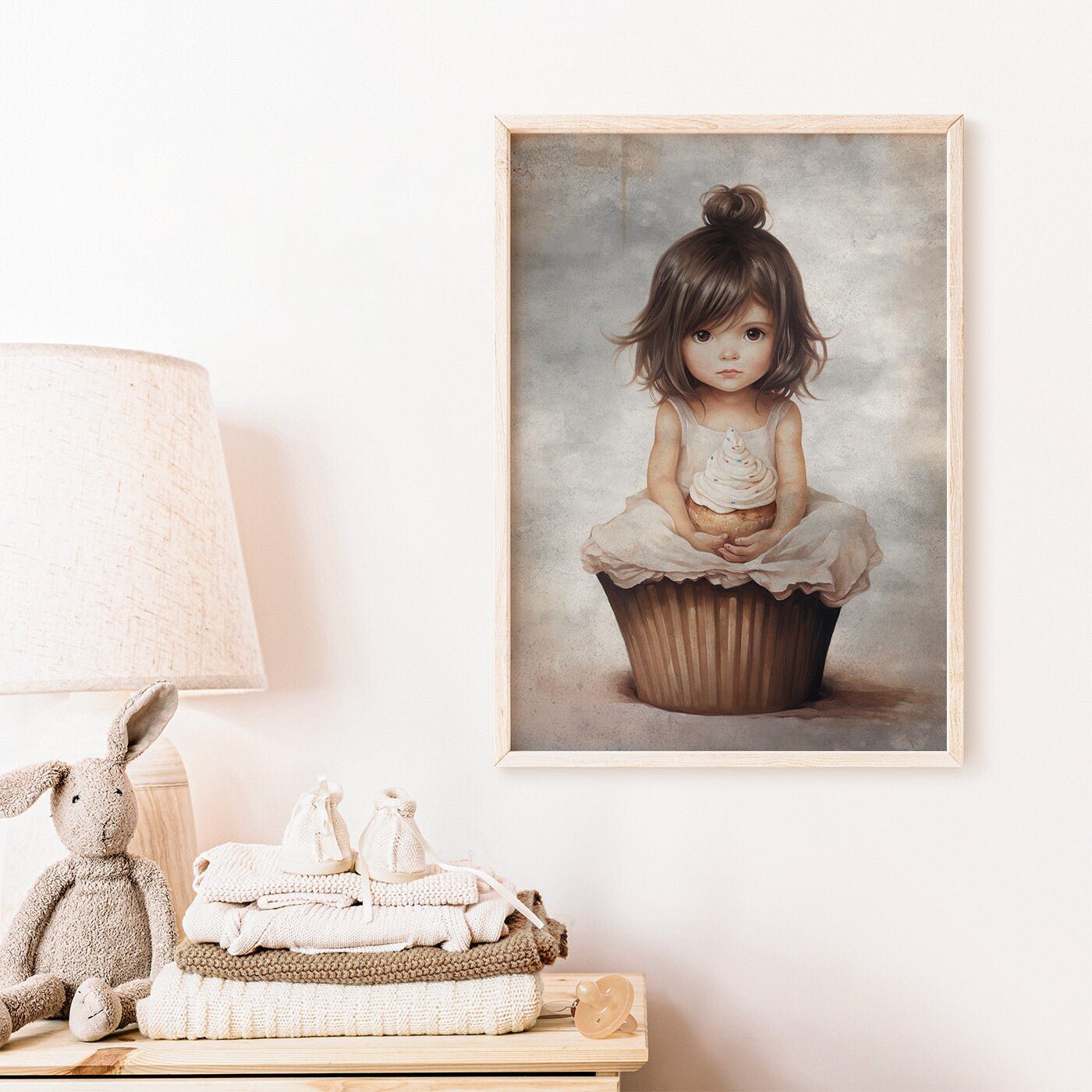 Girly Wall Decor, Unique Vintage Nursery Art, Cute Cupcake Print - WildfieldPrints