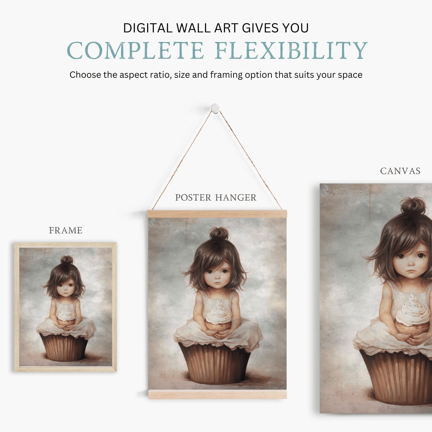 Girly Wall Decor, Unique Vintage Nursery Art, Cute Cupcake Print - WildfieldPrints