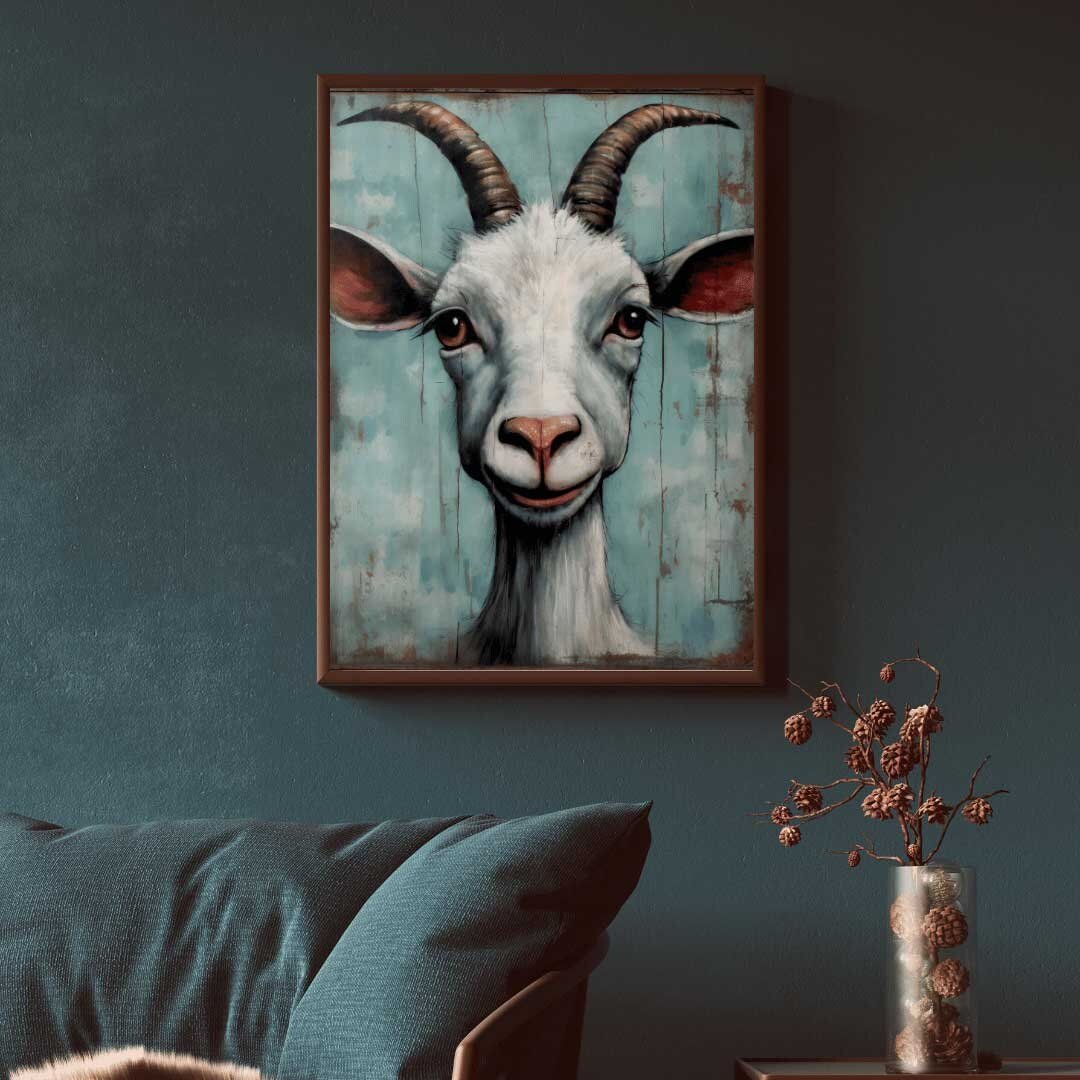 Goat Art Print, Rustic Animal Wall Decor, Farmhouse Home Accent - WildfieldPrints