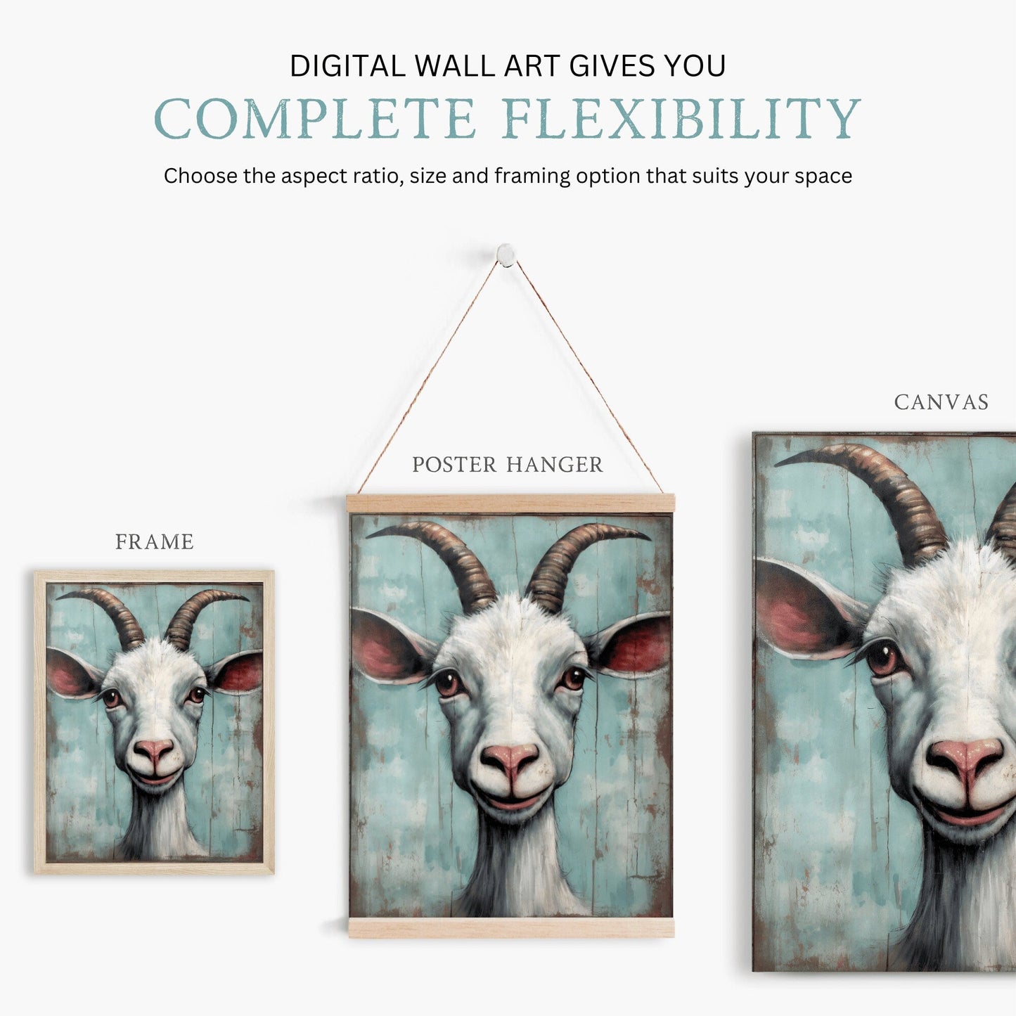 Goat Art Print, Rustic Animal Wall Decor, Farmhouse Home Accent - WildfieldPrints