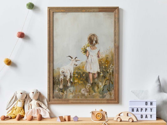 Goat Nursery Print Girl, Vintage Farmhouse Decor, Countryside Girls Room, Farm Animal Decor, Farm Theme, Goat Print, PRINTABLE Girl Wall Art - My Store