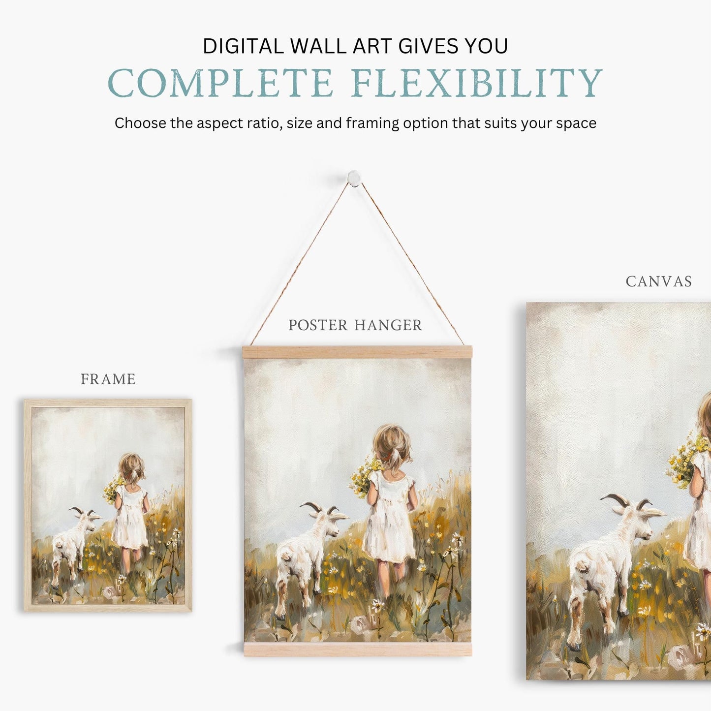 Goat Nursery Print Girl, Vintage Farmhouse Decor, Countryside Girls Room, Farm Animal Decor, Farm Theme, Goat Print, PRINTABLE Girl Wall Art - My Store