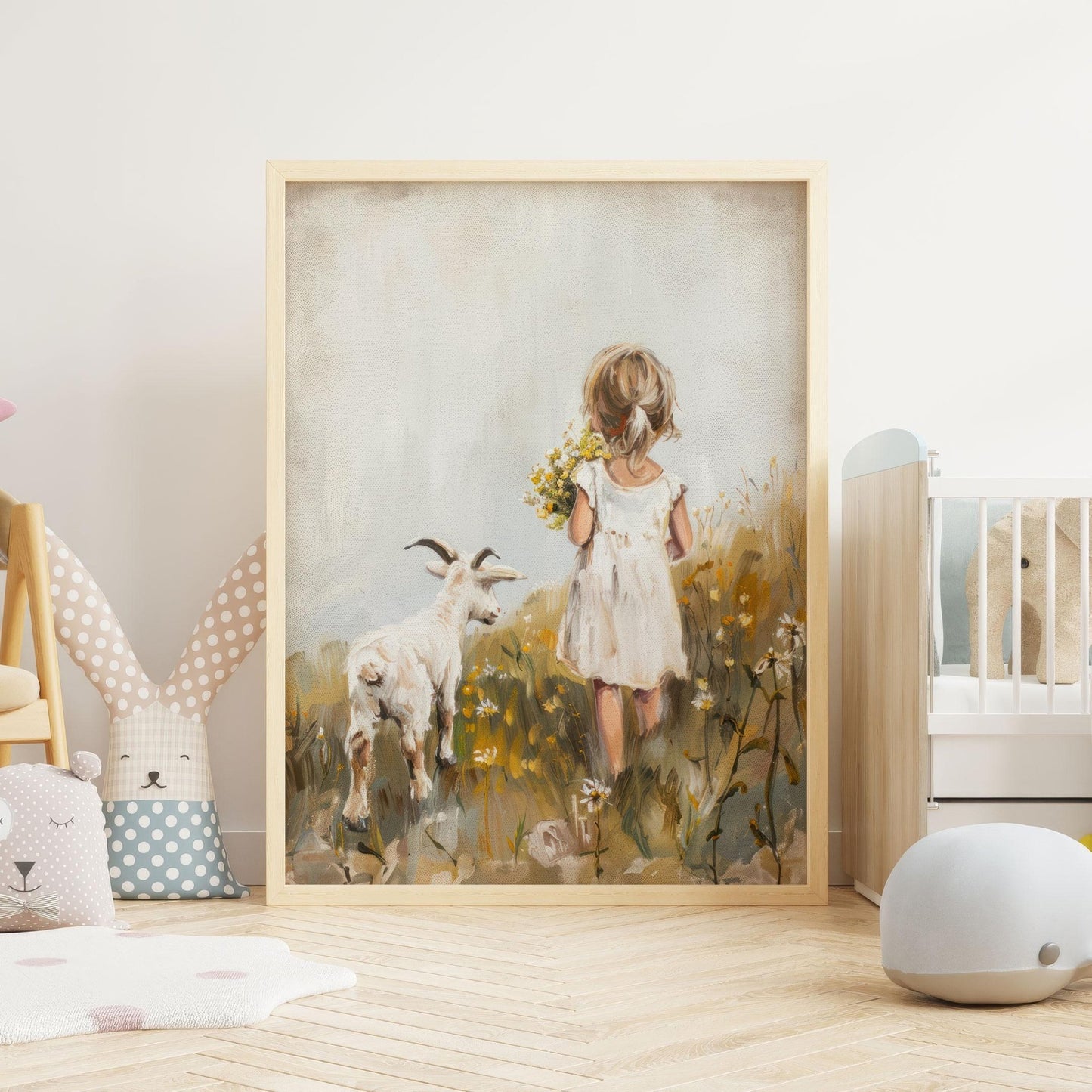Goat Nursery Print Girl, Vintage Farmhouse Decor, Countryside Girls Room, Farm Animal Decor, Farm Theme, Goat Print, PRINTABLE Girl Wall Art - My Store